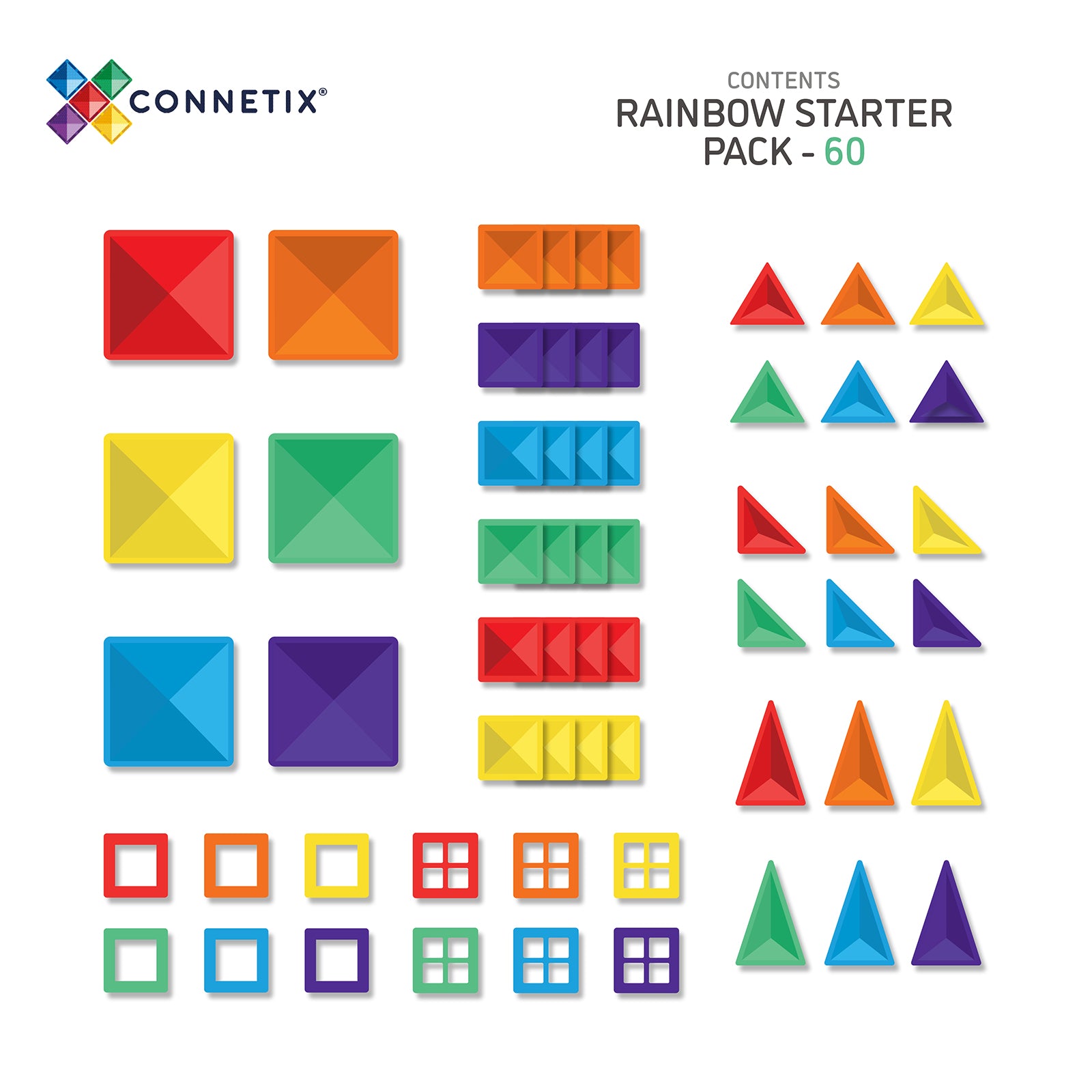 Magnetic Tiles Rainbow Starter Pack, 60 Pieces