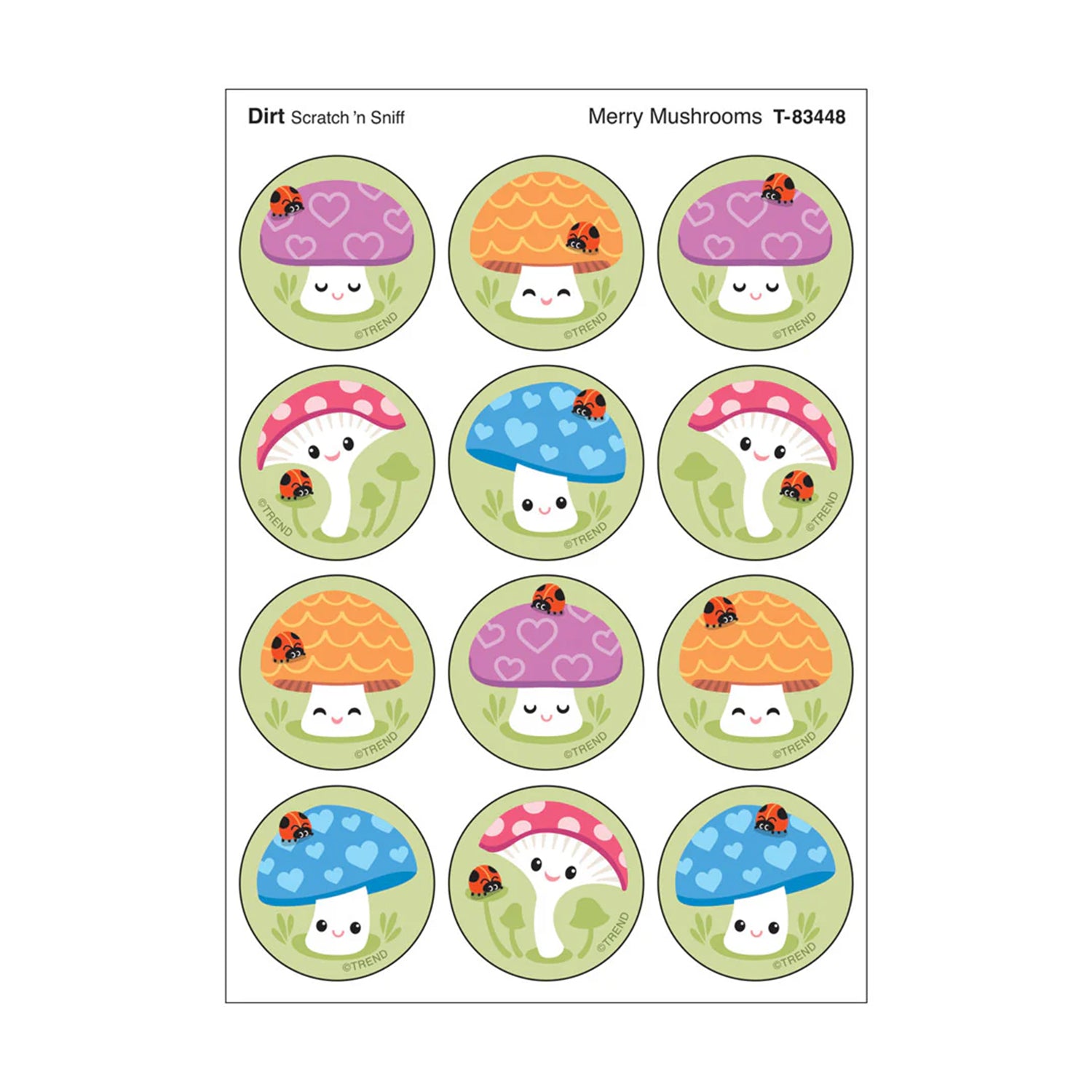 Merry Mushrooms, Dirt scent Scratch 'n Sniff Stinky Stickers®, Pack of 48