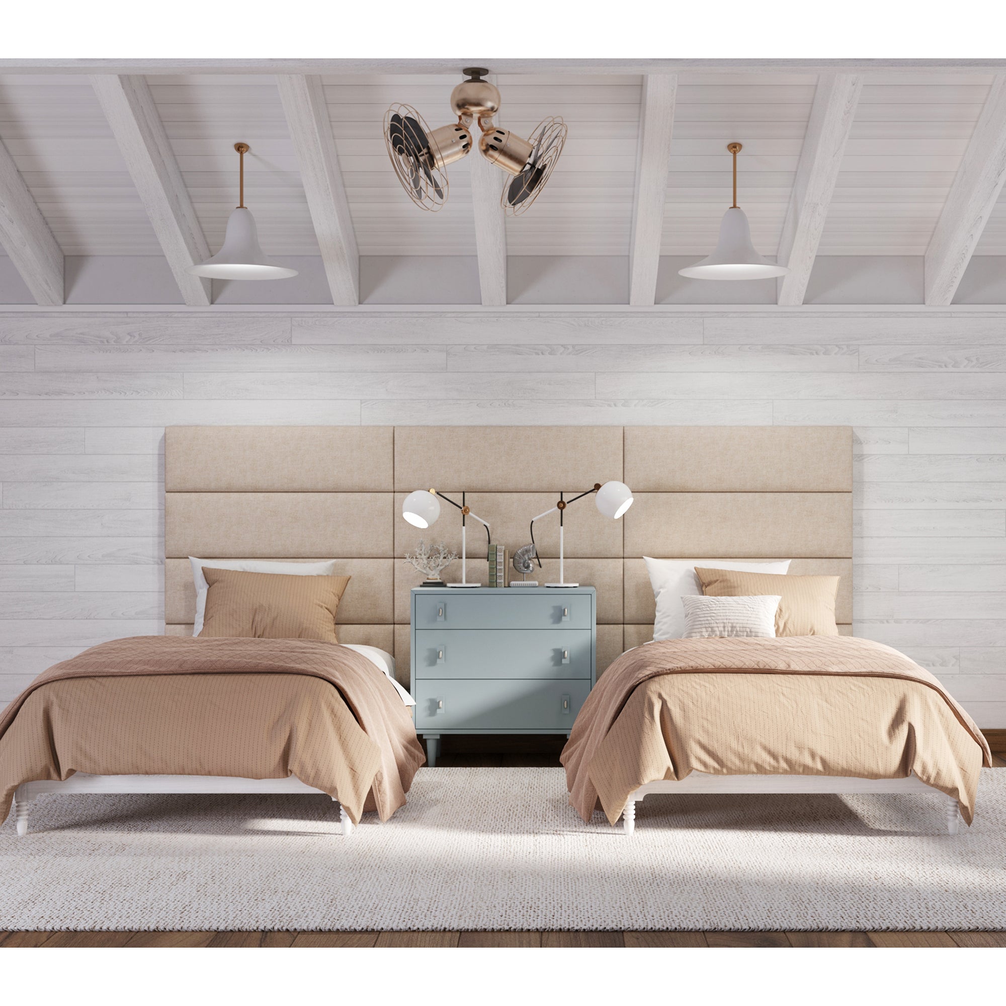 Jaxx Panelist Modern Padded Headboard – Set of 4 Wall Mounted Panels - King, Dune Beige Microvelvet