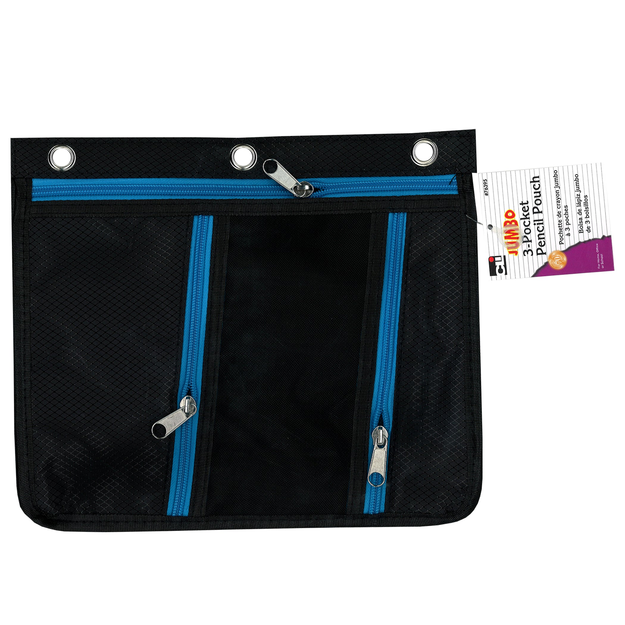 Expanding Pencil Pouch, 3 Pocket, 11"W x 9.5"H x 1"D, Assorted Colors, Pack of 24