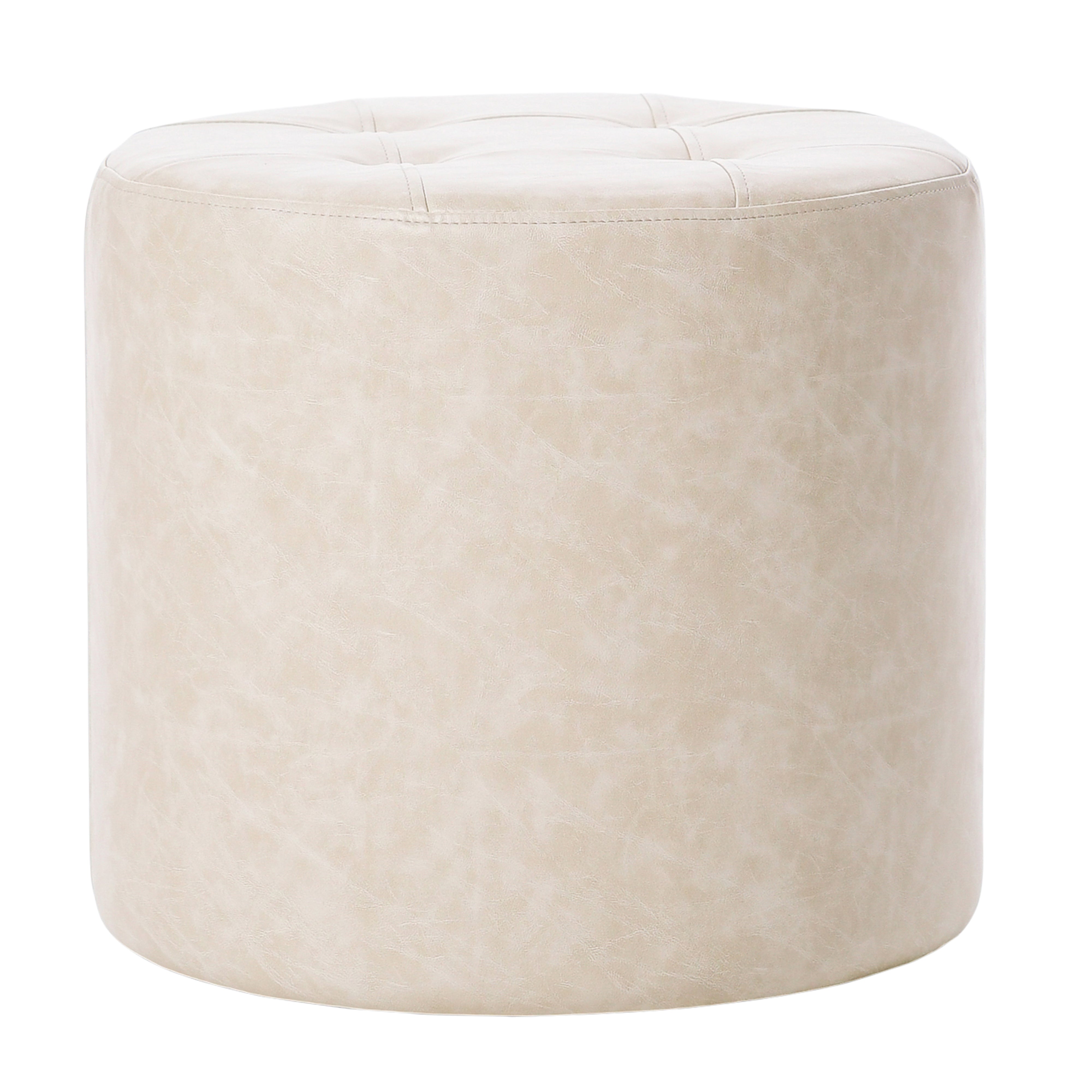 Rustic Tufted Round Ottoman 16" Height - Almond