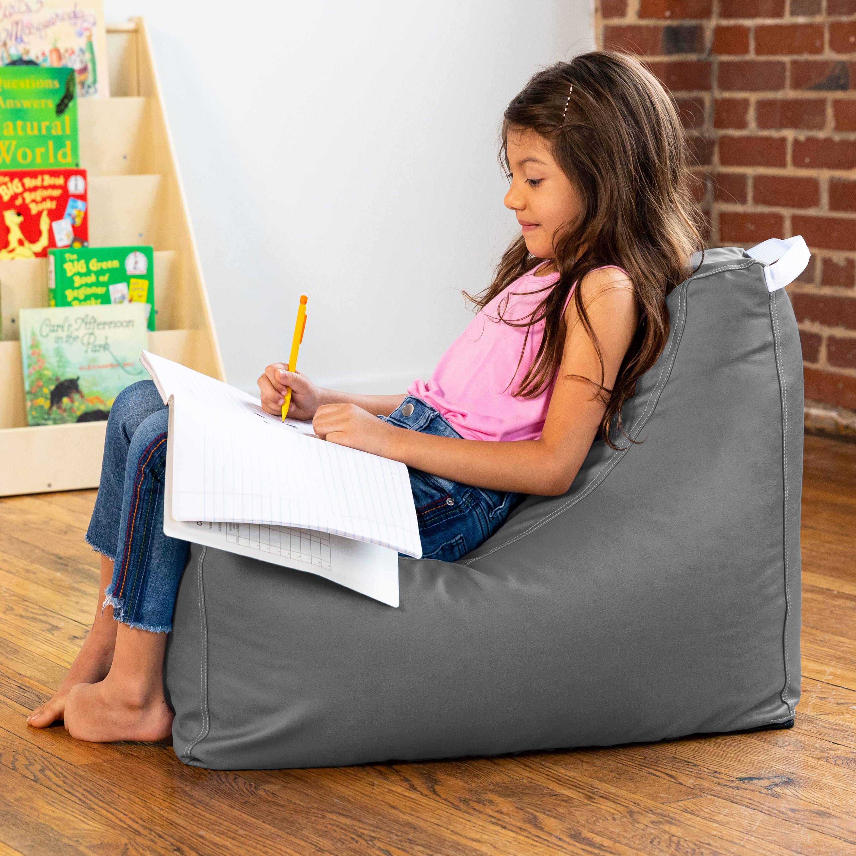 Jaxx Pezzi Jr Kids Classroom Bean Bag Chair, Premium Vinyl, Charcoal