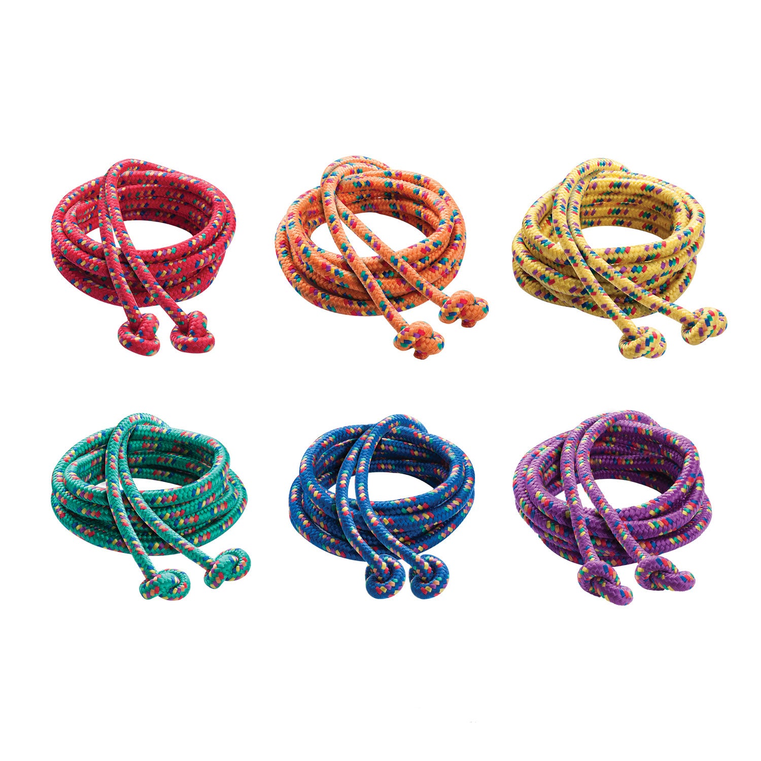 Braided Nylon Jump Rope, Assorted Colors, 8' Length, Pack of 6