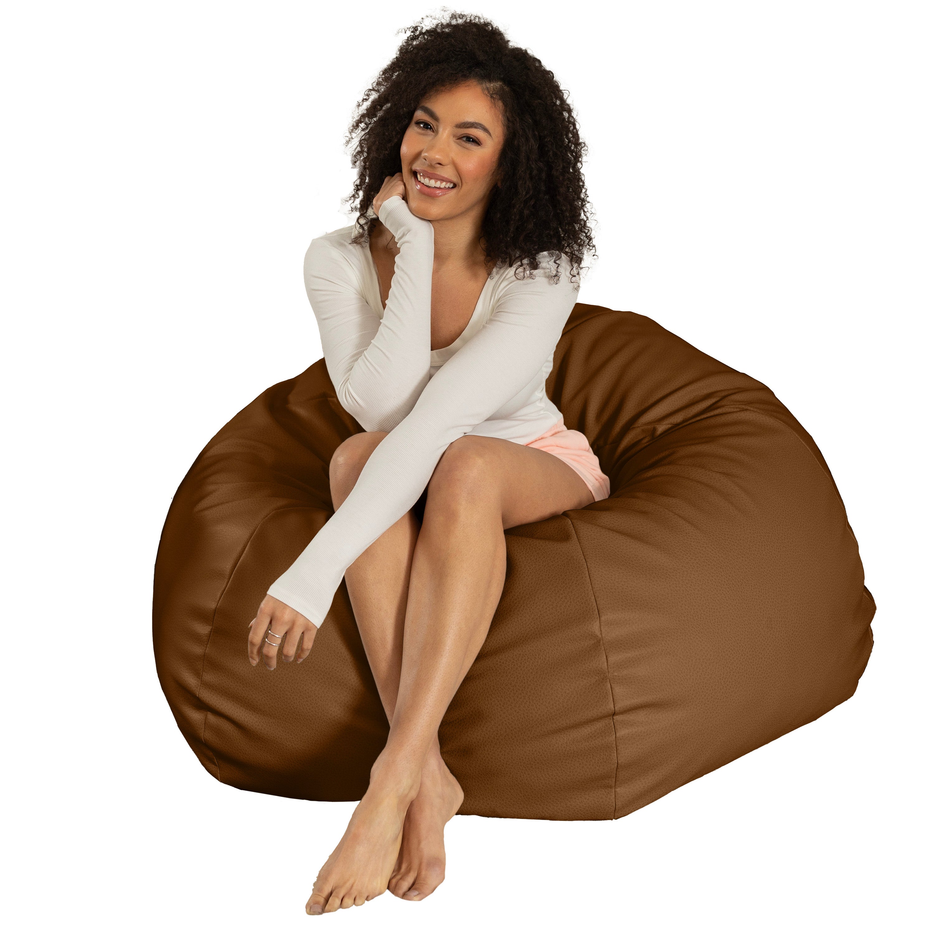 Atrium Collection Pazi Pod - Designer Foam Bean Bag Chair for Home Theaters, Offices, Schools, Reception & Waiting Rooms - Faux Leather - Walnut