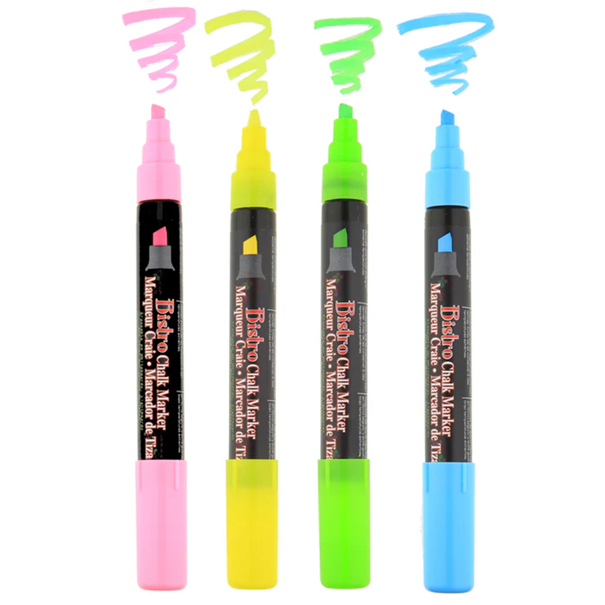 Broad Point Chalk Marker Chisel Tip Set 4H, Fluorescent Colors, Pack of 4