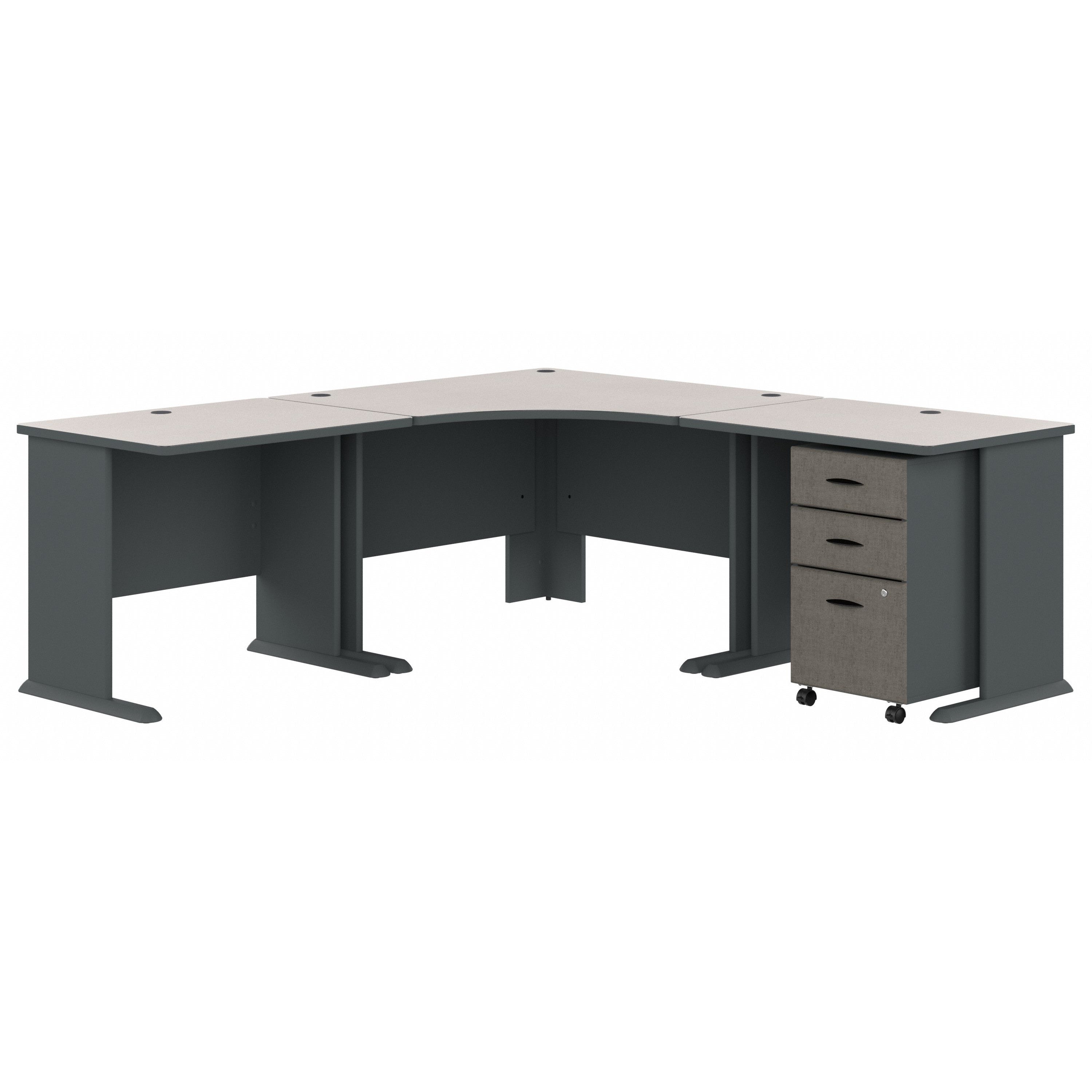 Bush Business Furniture Series A 84W x 84D Corner Desk with Mobile File Cabinet in Slate and White Spectrum - 82.76" Width x 82.76" Depth x 29.66" Height