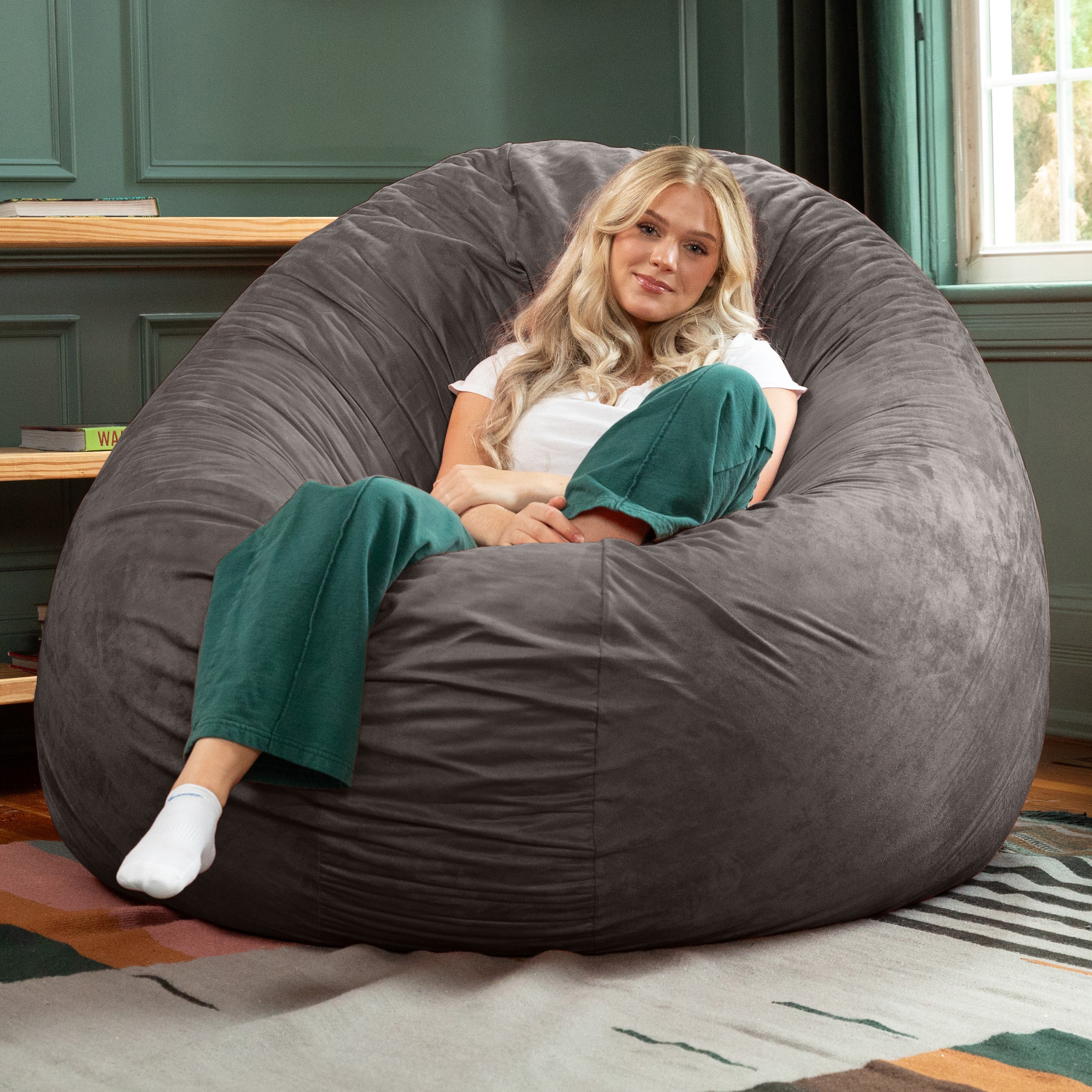 Jaxx 6 Foot Cocoon - 2-in-1 Convertible Bean Bag Bed & Large Bean Bag Chair for Adults, Charcoal