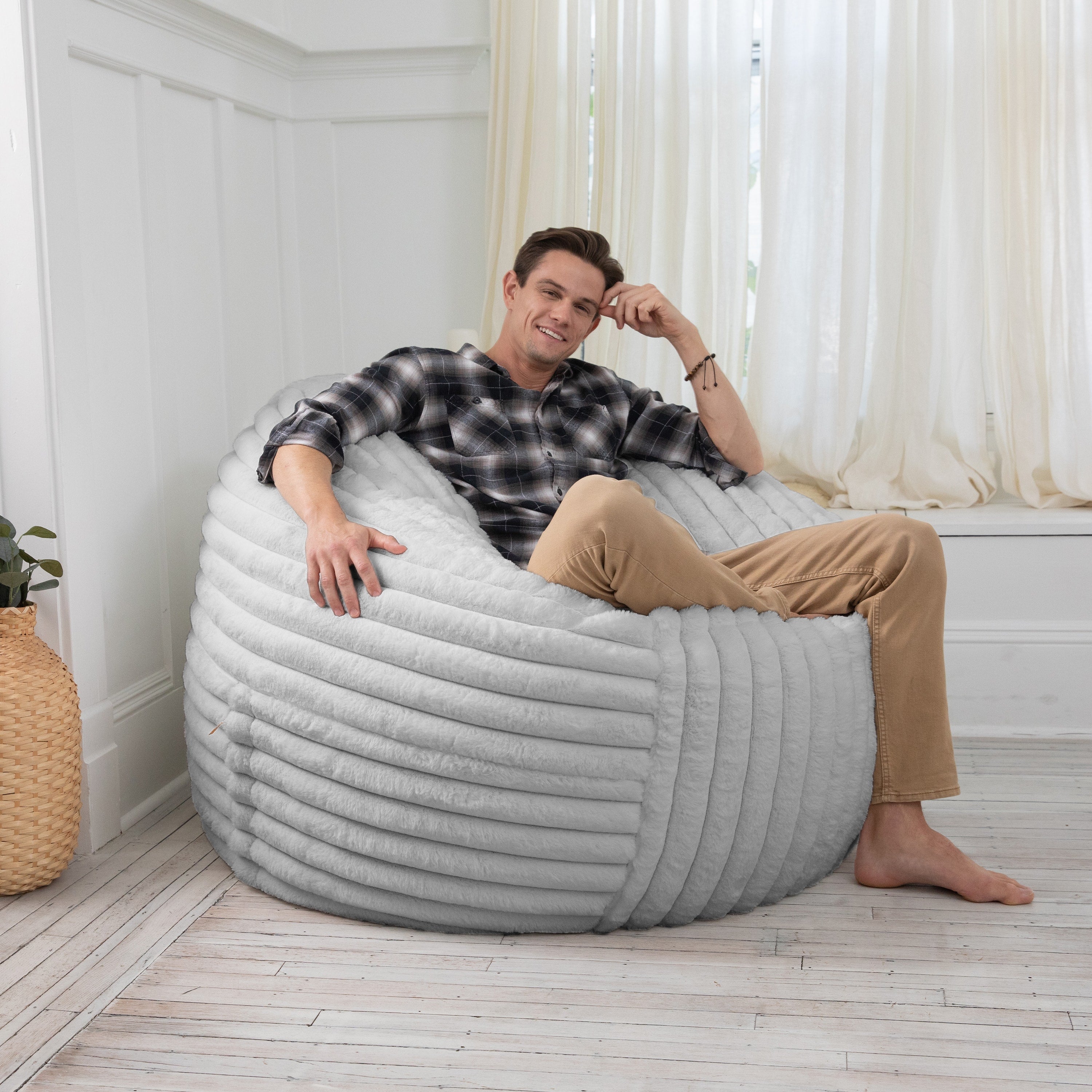 Jaxx 5 Foot Saxx Bean Bag Chair for Adults - Luxe Faux Fur, Mondo Grey
