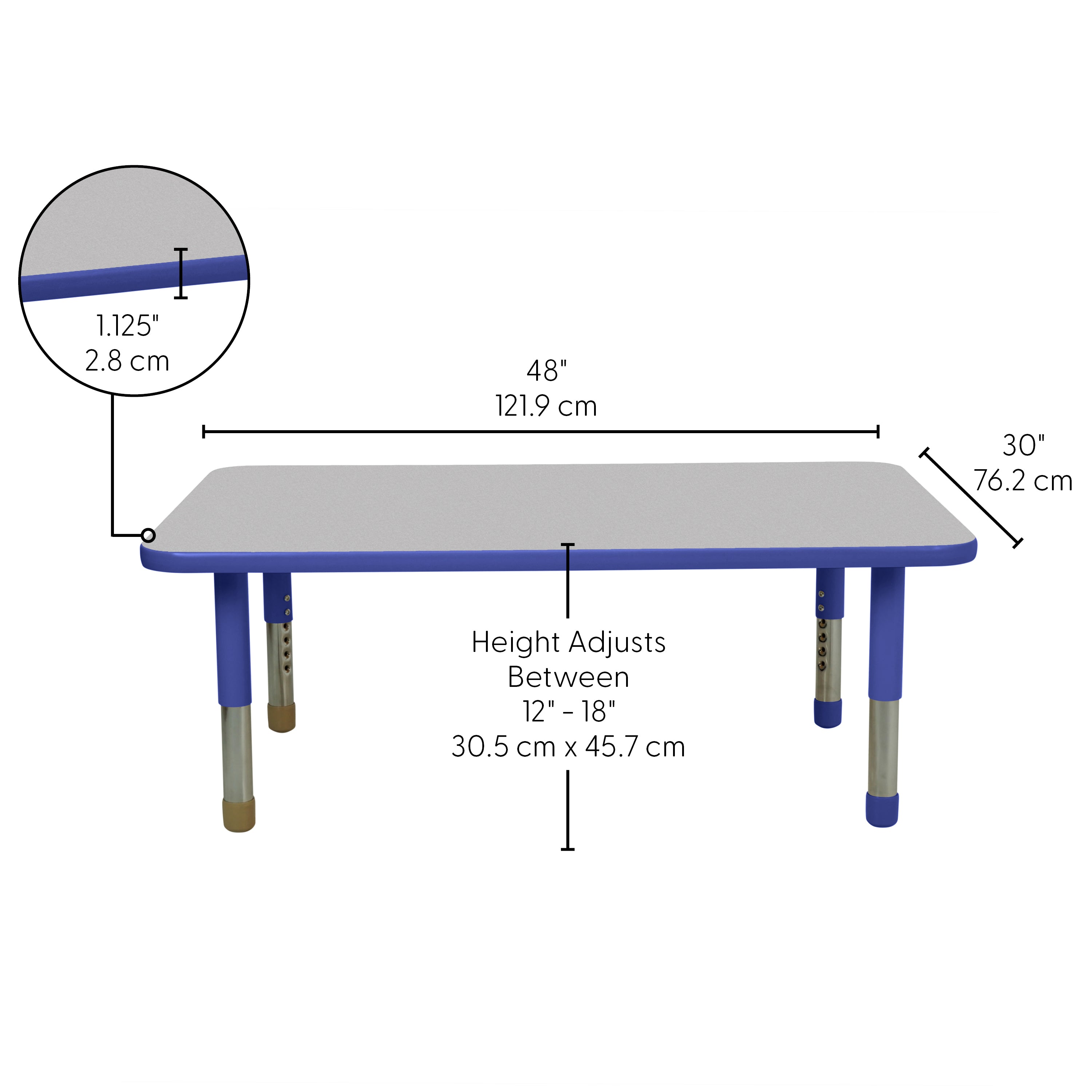30" x 48" Rectangle T-Molding Activity Table with Adjustable Tiny Tot Legs - Gray/Blue