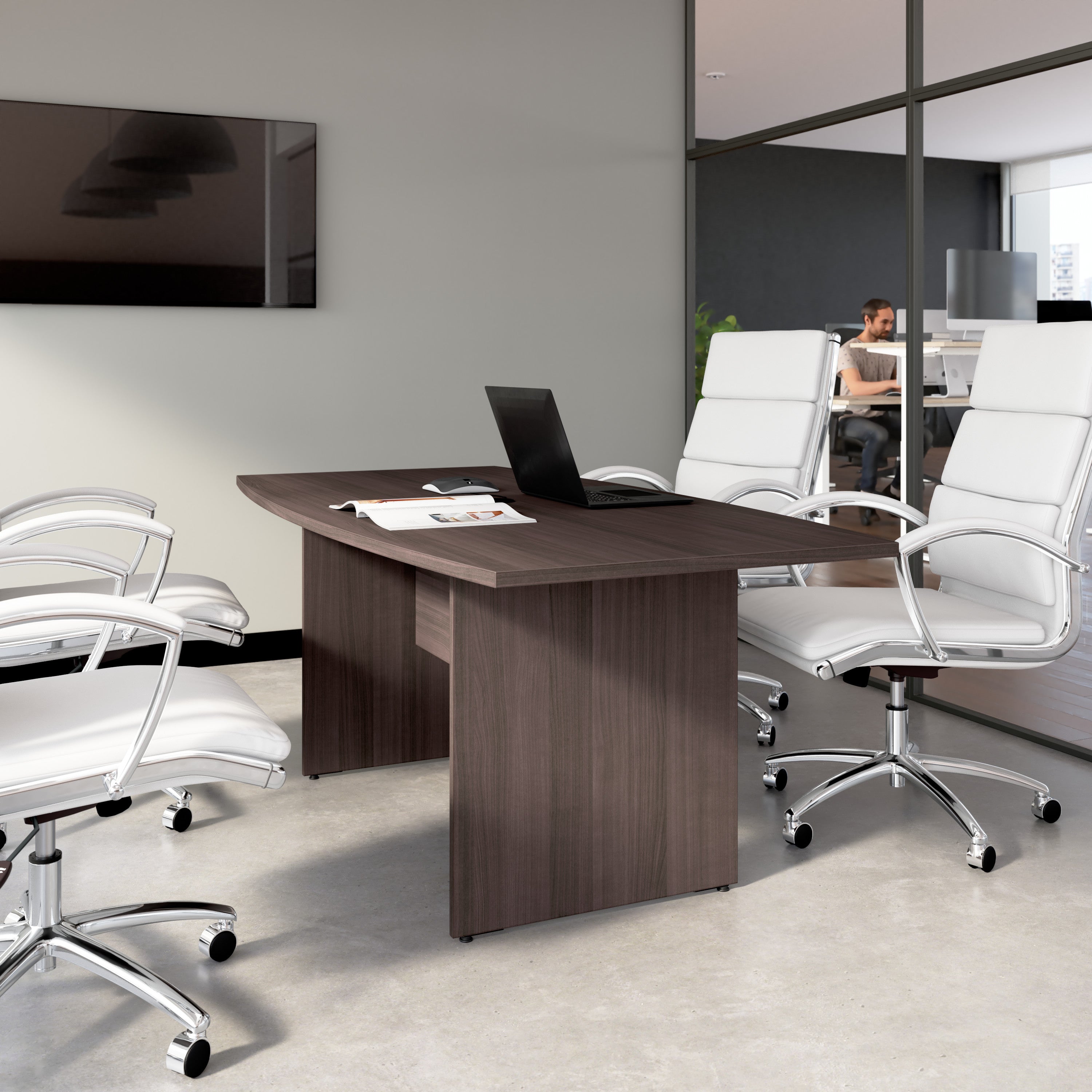 Bush Business Furniture 72-inch Office Conference Table with Wood Base in Storm Gray - 71.54" Width x 35.98" Depth x 28.65" Height