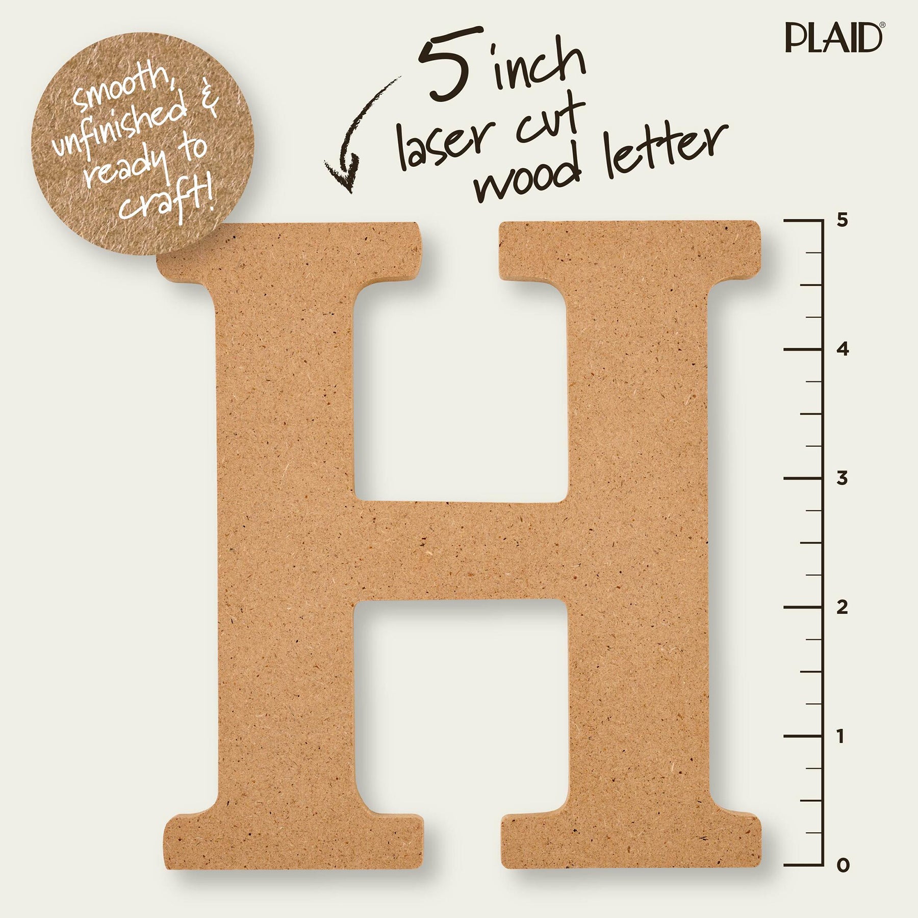 MDF Letter, H, 5 Inch