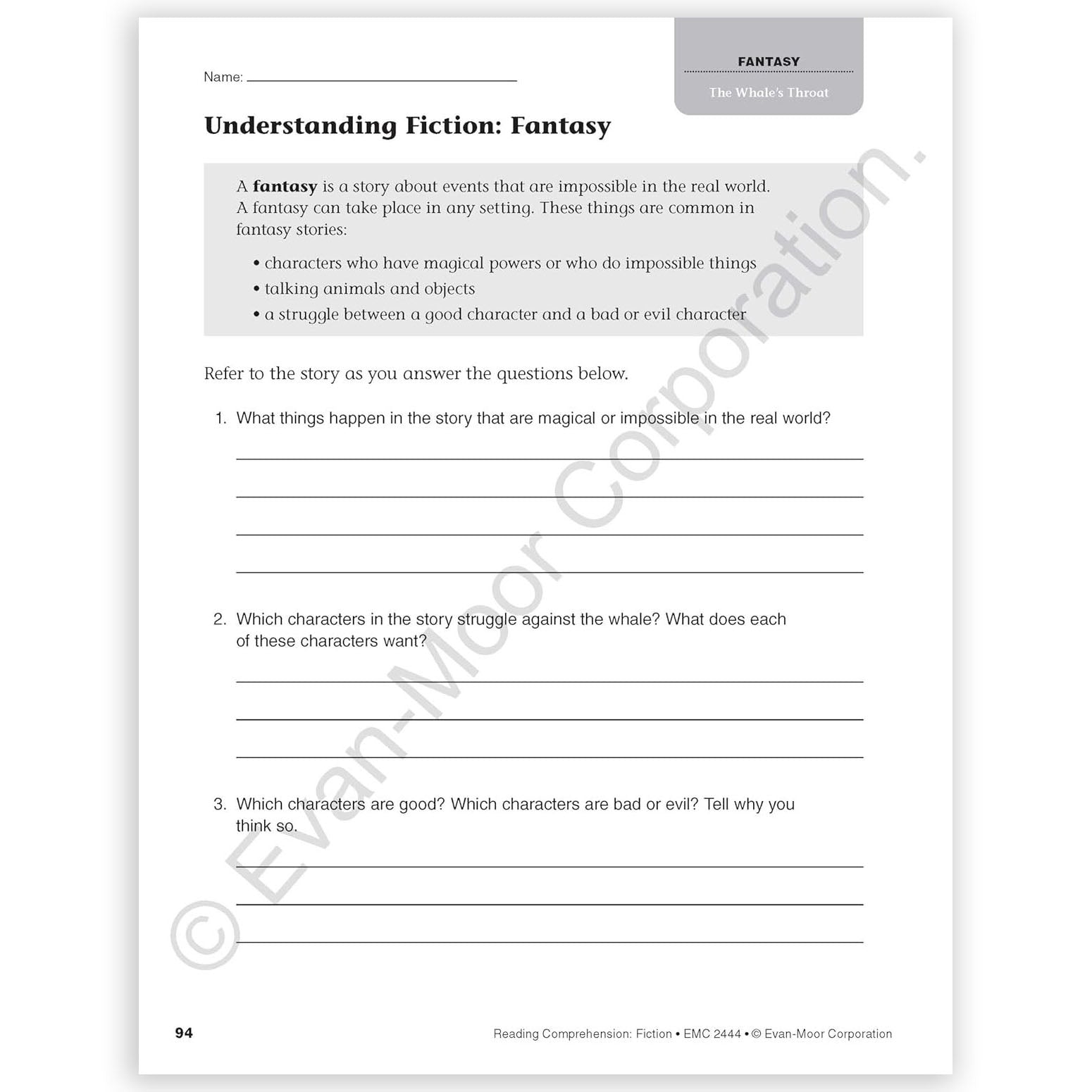 Reading Comprehension: Fiction, Grade 4