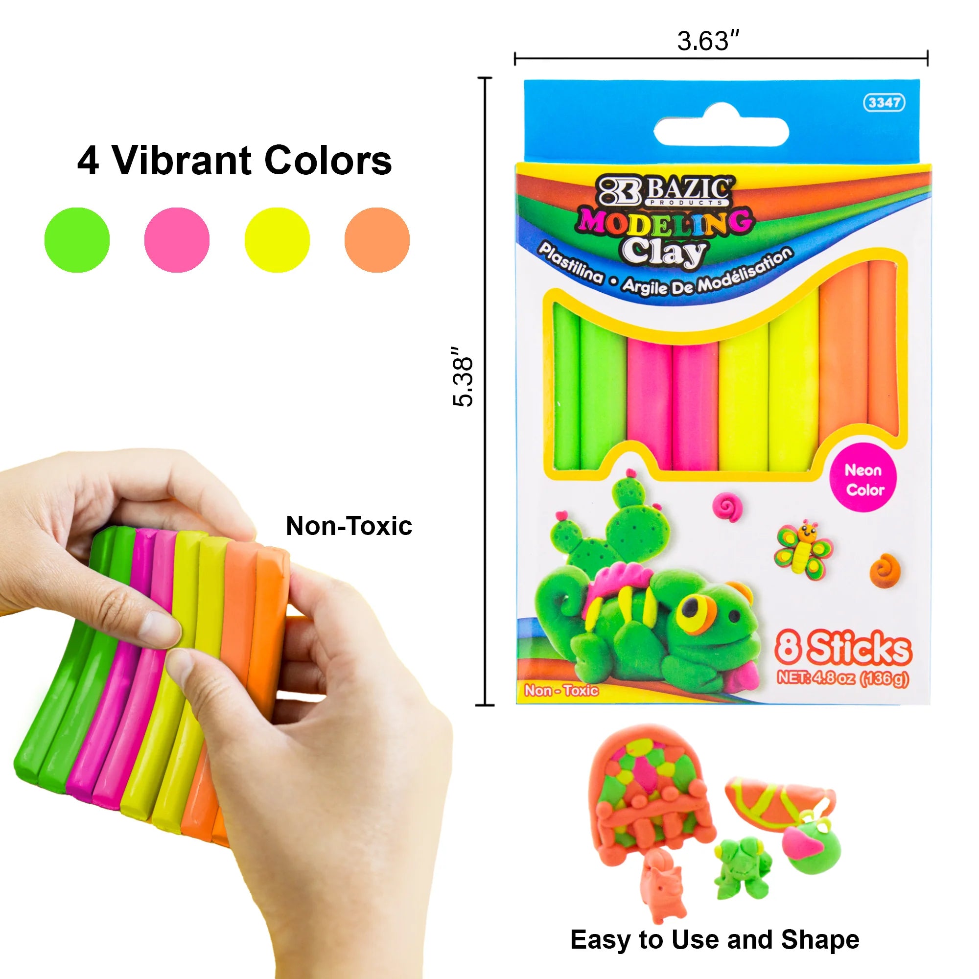 Modeling Clay Sticks, 4.8 oz (136g), 4 Fluorescent Colors