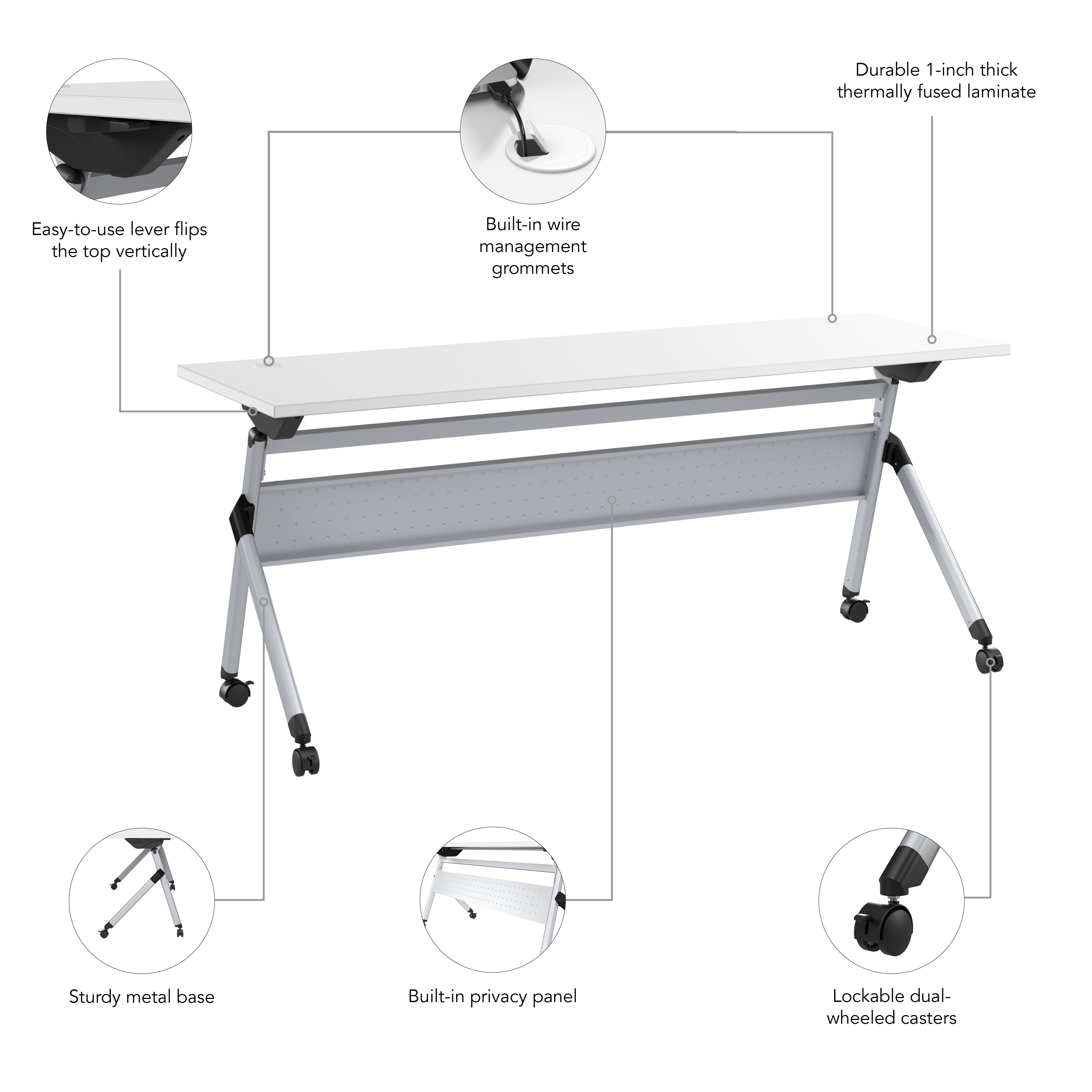 Bush Business Furniture Envision 72W Folding Training Table in White - 71.02" Width x 23.54" Depth x 29.62" Height