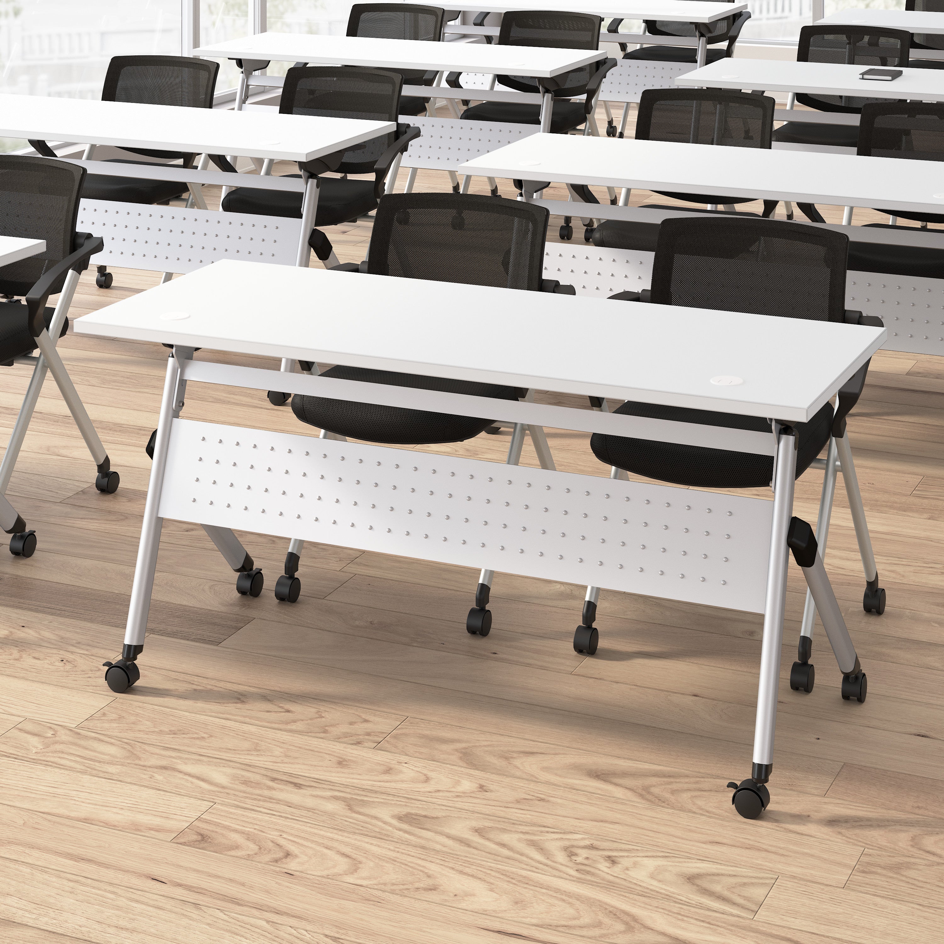 Bush Business Furniture Envision 72W Training Table with Powered Grommets and 2 Chairs with Arms in White - 71.02" Width x 23.54" Depth x 32.87" Height