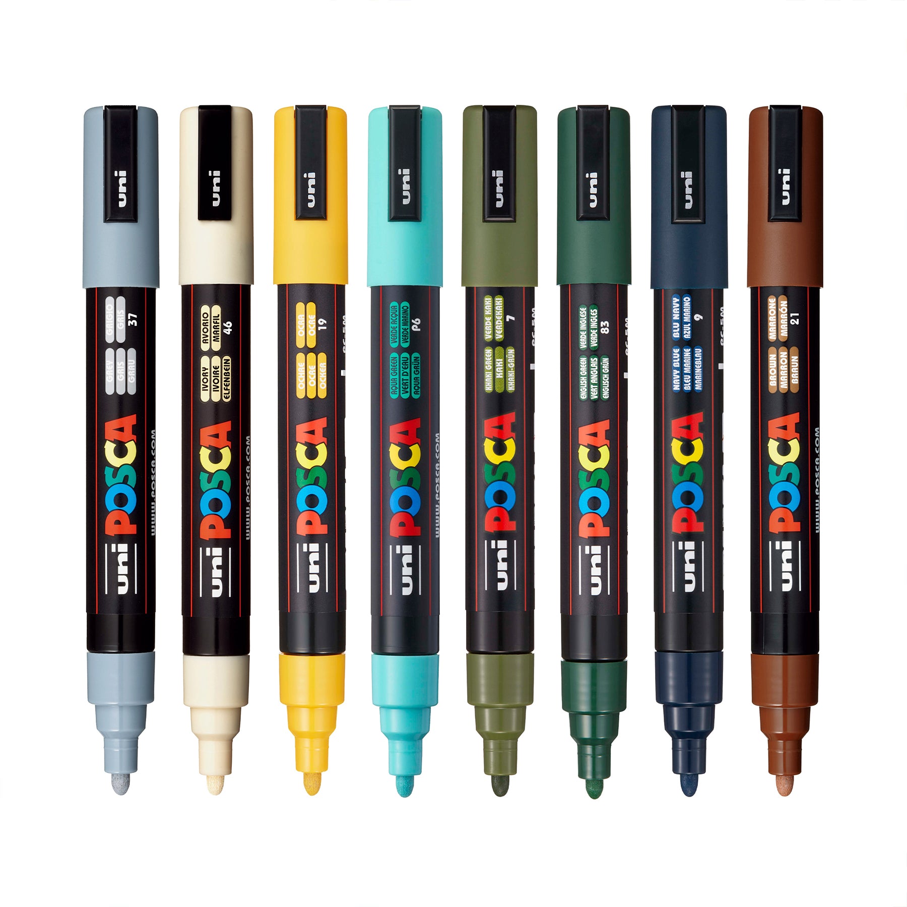 uni® POSCA PC-5M Water-Based Paint Markers, Reversible Medium Tip (1.8-2.5mm), Earthtone Ink Colors, 8 Pack