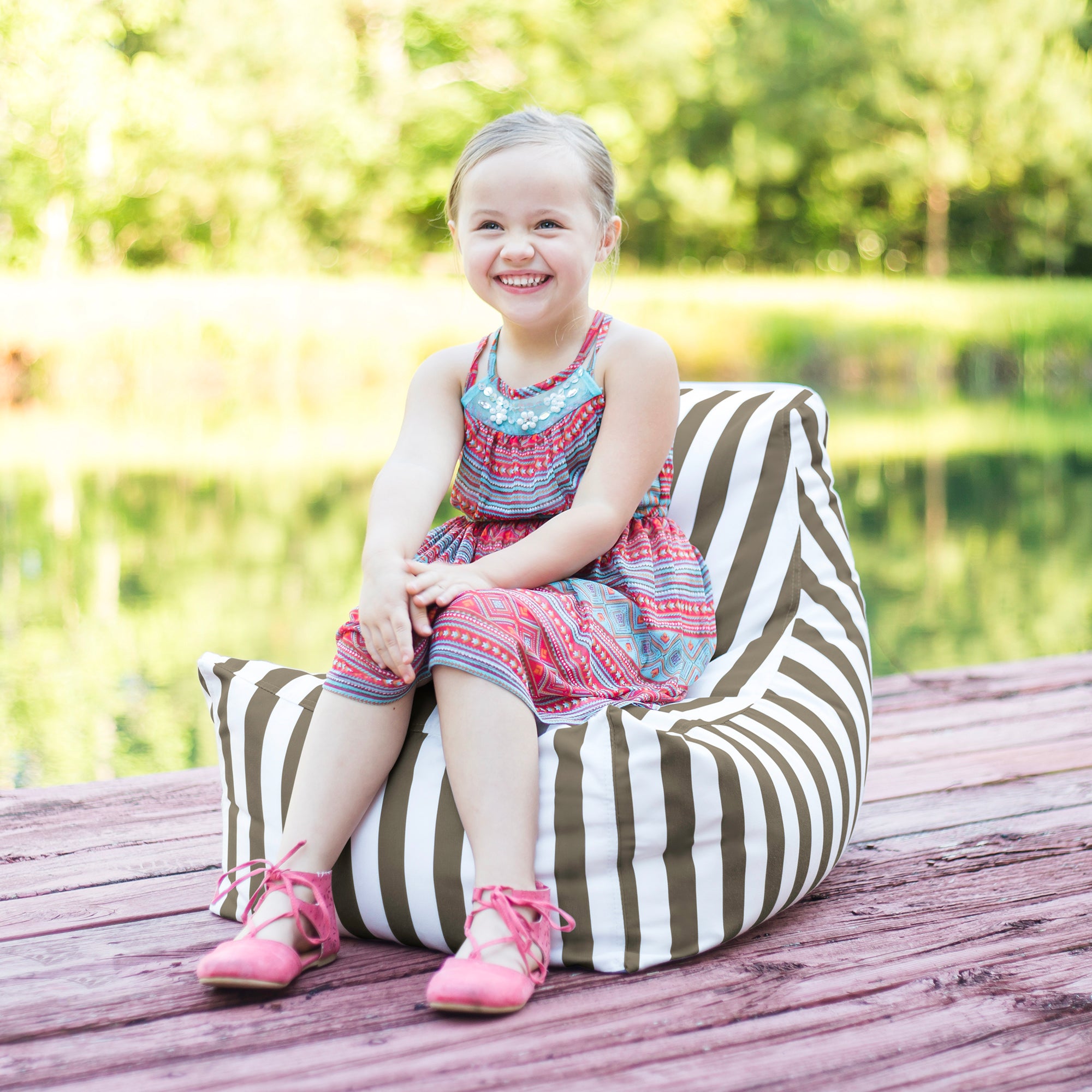 Jaxx Juniper Jr Outdoor Kids Bean Bag Chair / Childrens Garden Chair, Taupe Stripes