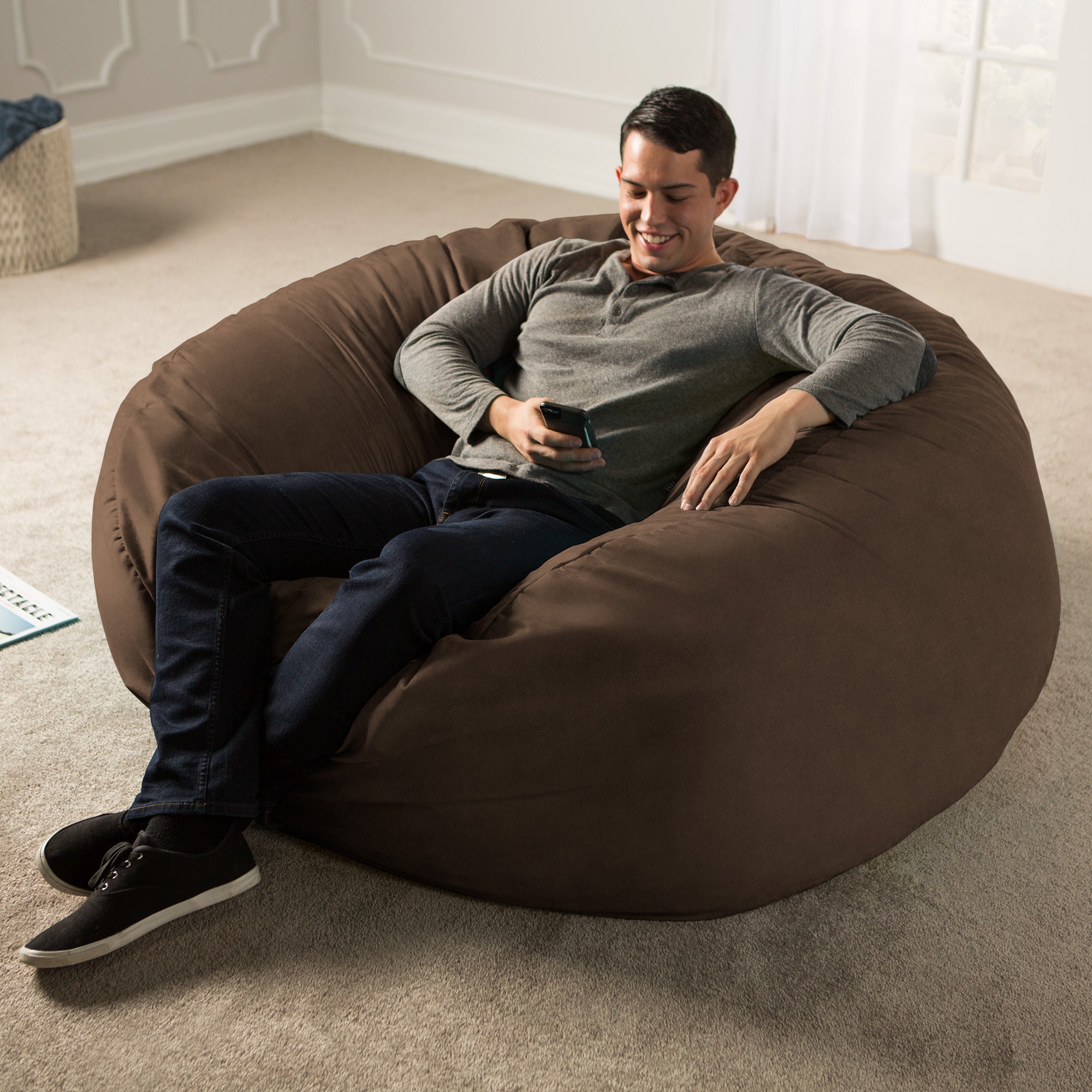 Jaxx Saxx 5 Foot Large Bean Bag w/ Removable Cover, Chocolate