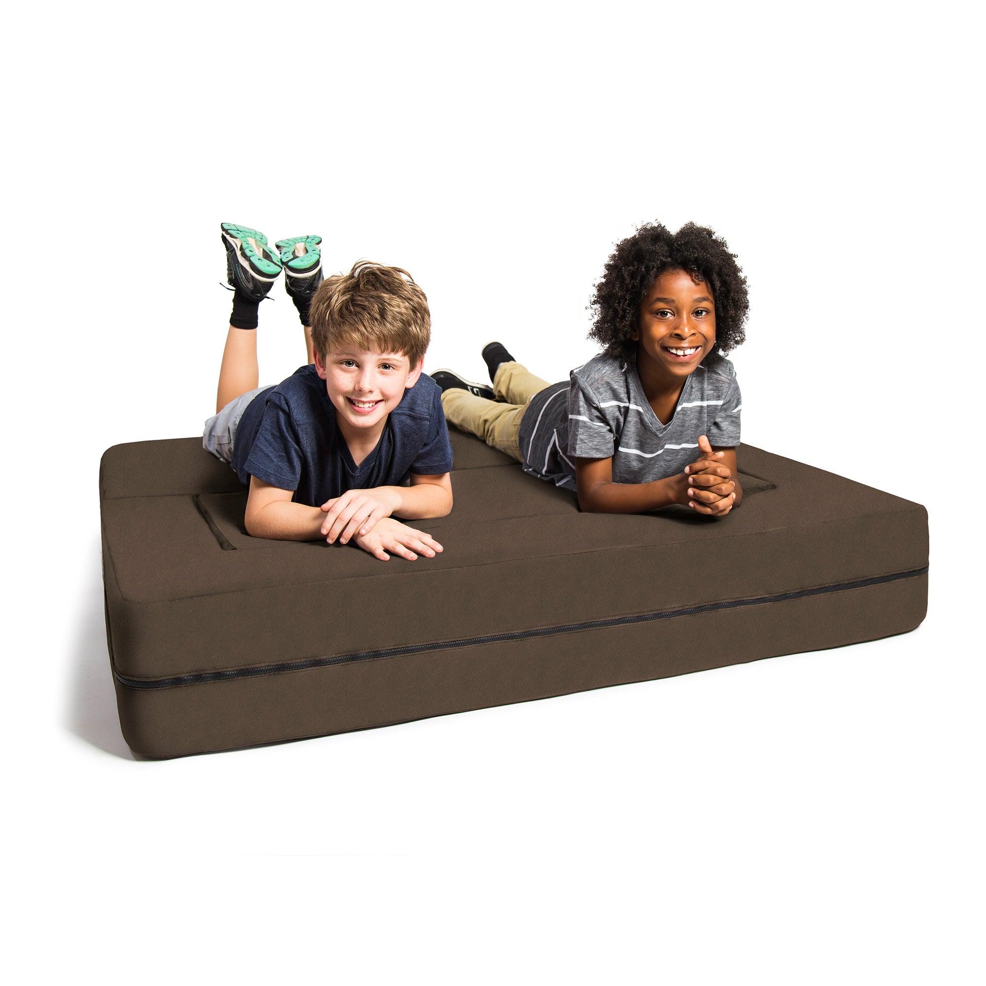Jaxx Zipline Kids Sofa & Large Ottoman, 3 in 1 Fold Out Sofa, Big Kids Edition, Chocolate