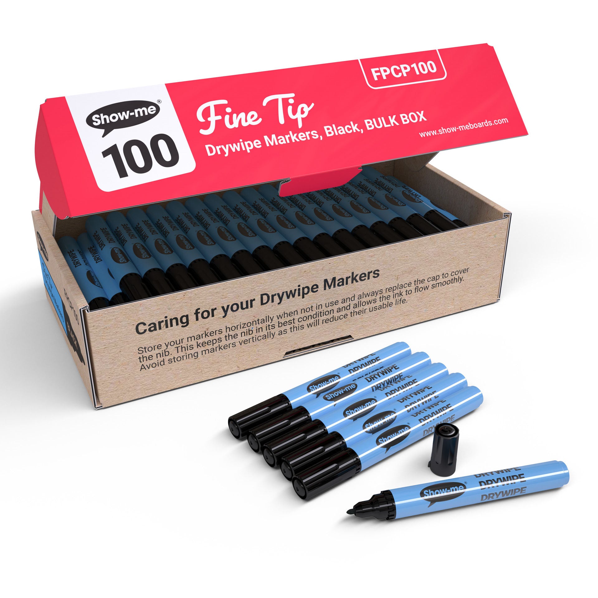 Fine Tip Slim Barrel Dry Erase Markers, Black, Classbox of 100