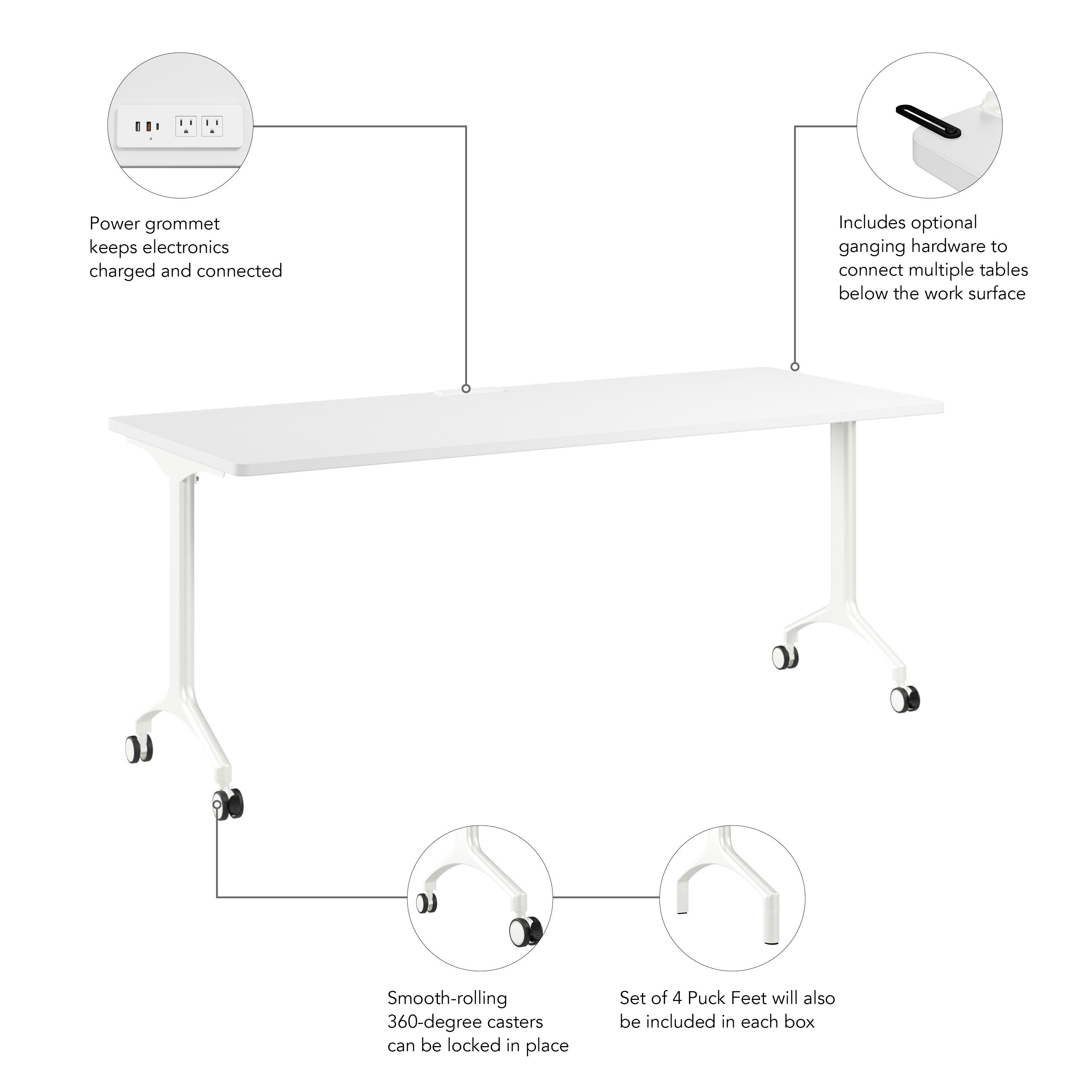 Bush Business Furniture Synergy 72-inch Rectangle Modular Office Conference Table in White - 71.02" Width x 29.37" Depth x 29.62" Height