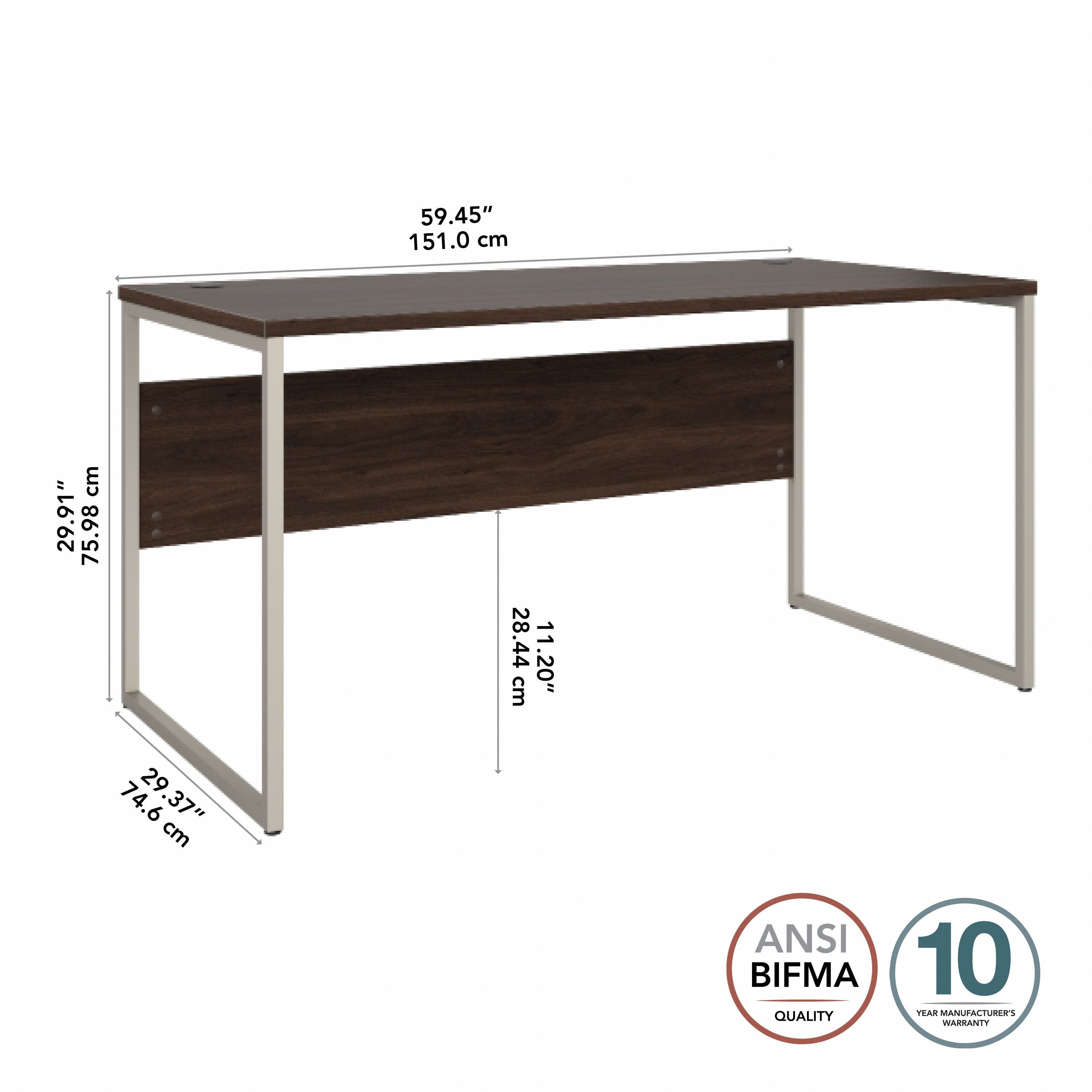 Bush Business Furniture Hybrid 60W x 30D Computer Table Desk with Metal Legs in Black Walnut - 59.45" Width x 29.37" Depth x 29.91" Height