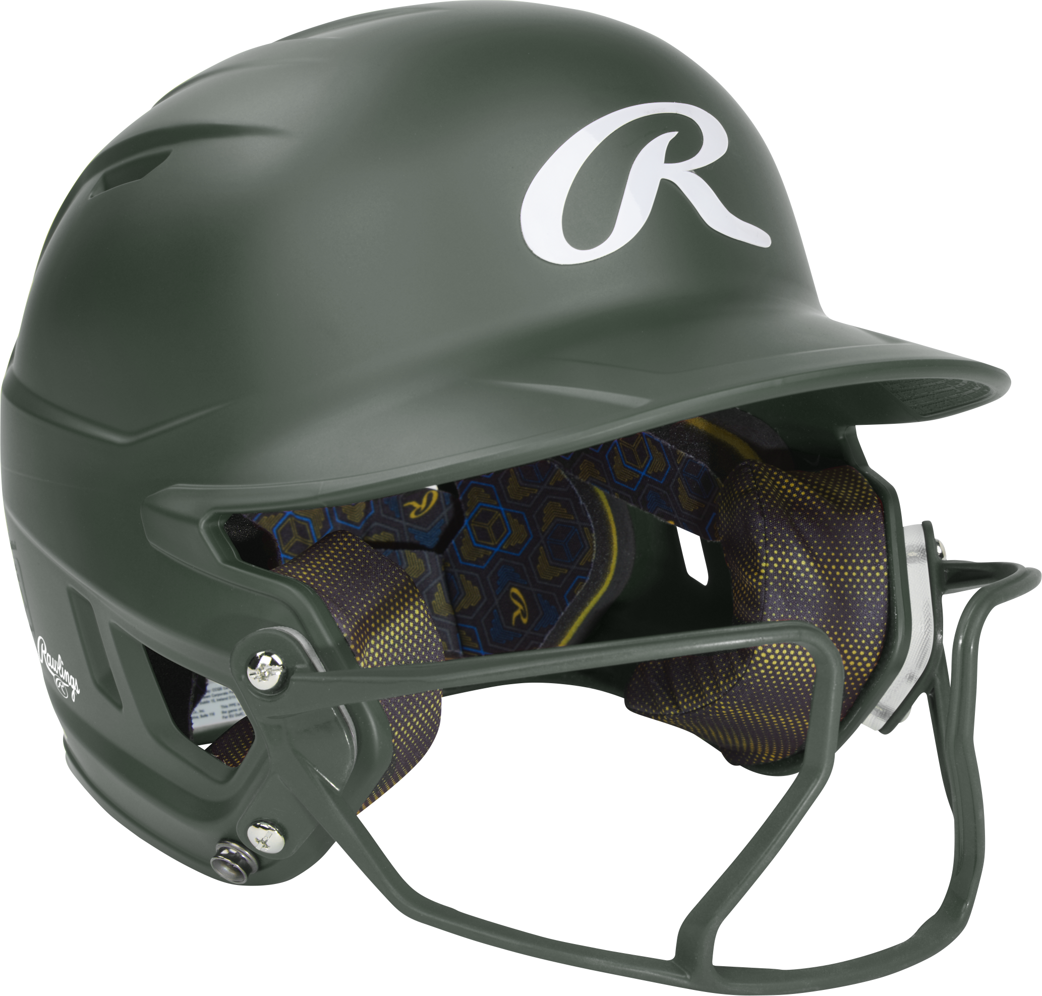 Rawlings Mach Hi-Viz Senior Matte Batting Helmet With Hi-Viz Face Guard - Dark Green