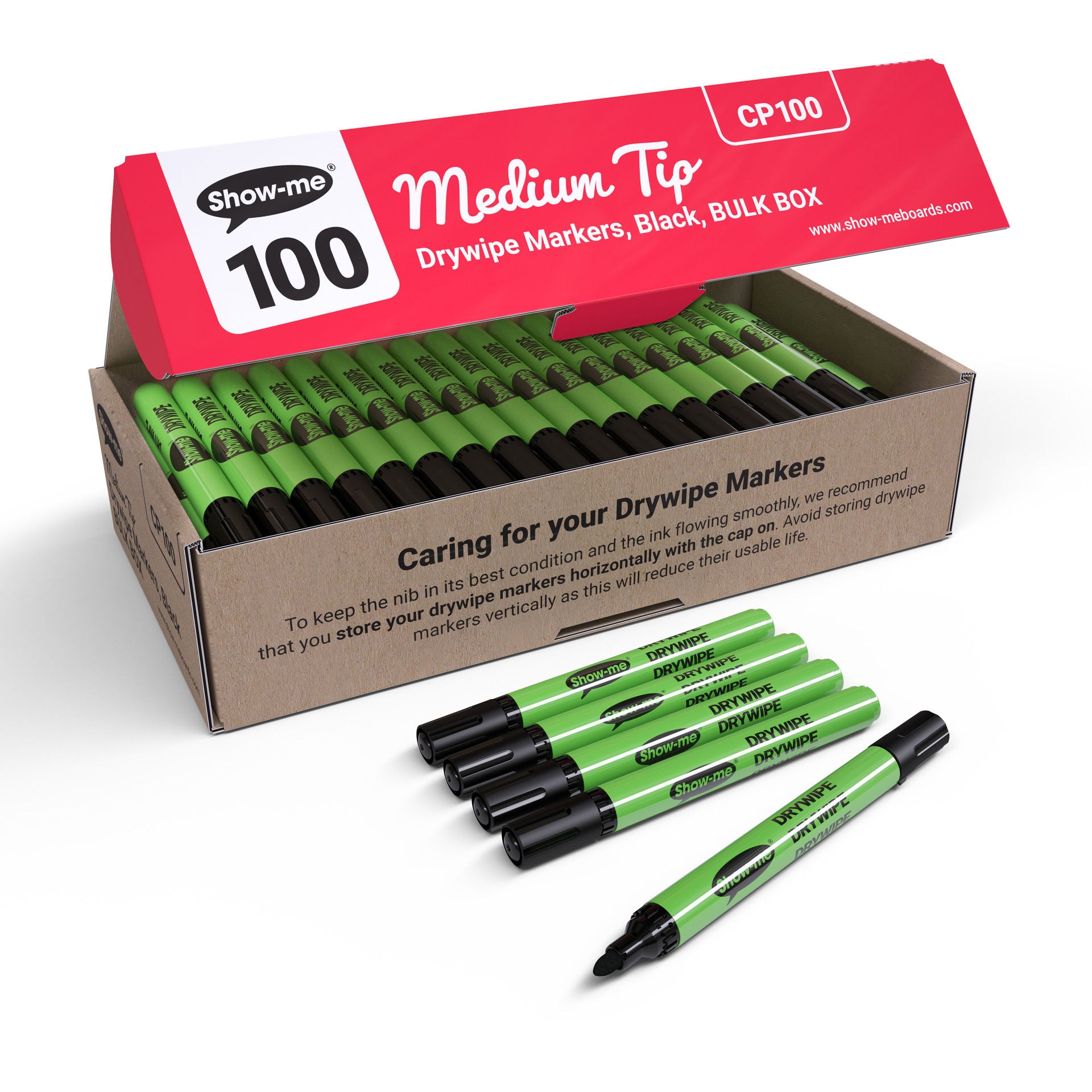 Medium Tip Slim Barrel Dry Erase Markers, Black, Classbox of 100