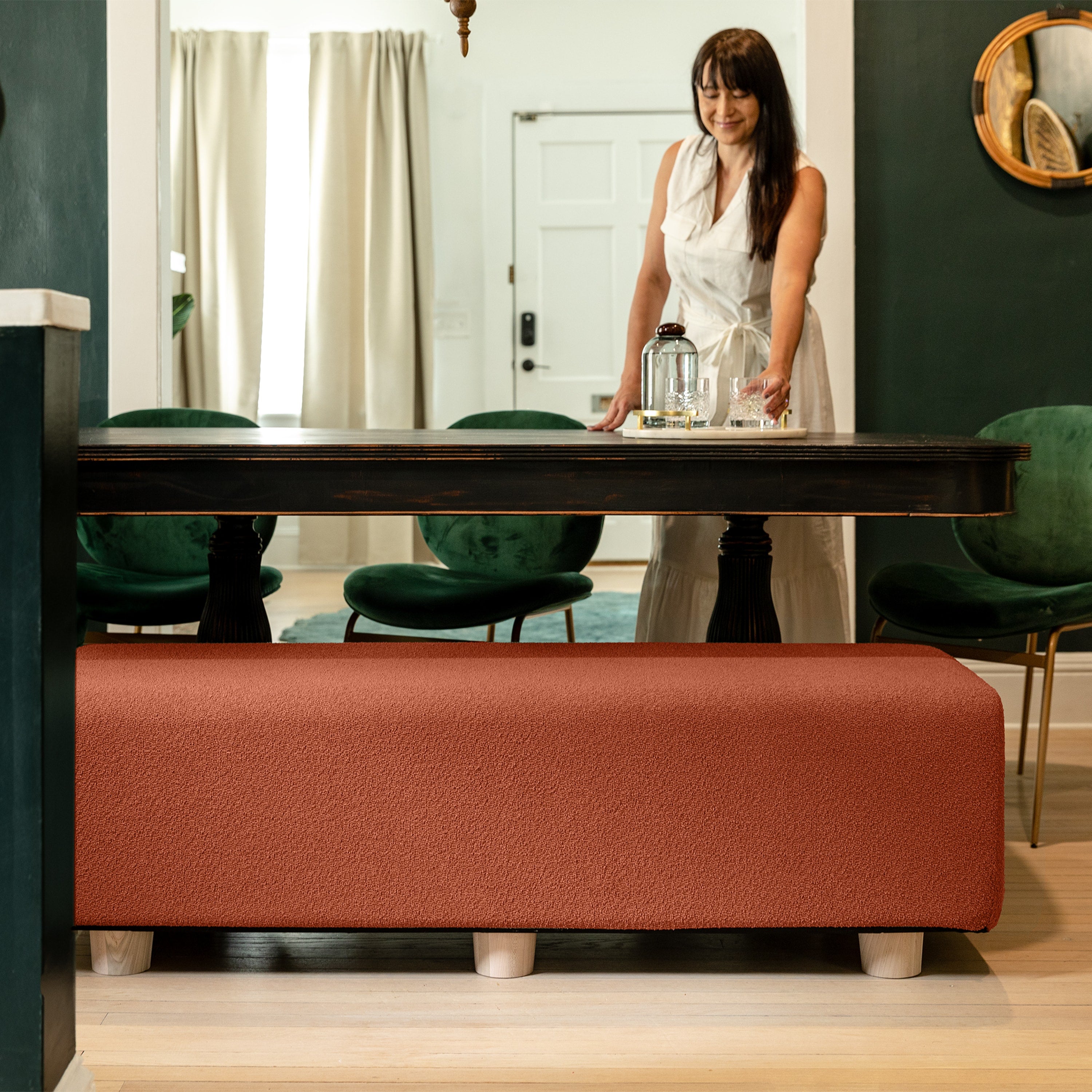Jaxx Caya 4-in-1 Large Bed Bench, Giant Ottoman, Dining Bench, and Yoga and Massage Platform, Queen, Boucle Terra Cotta