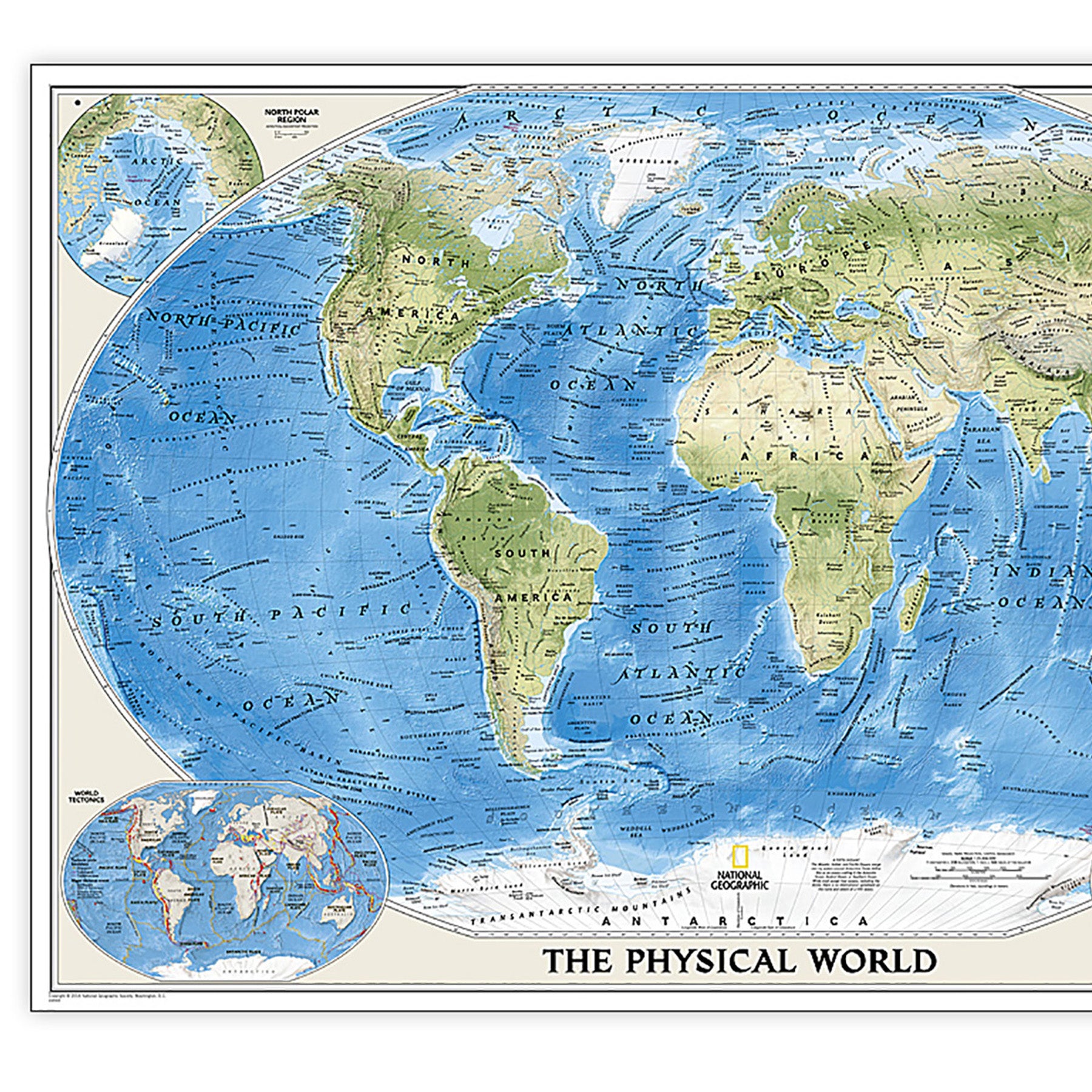 World Physical Map, Laminated, 45.75" x 30.5"