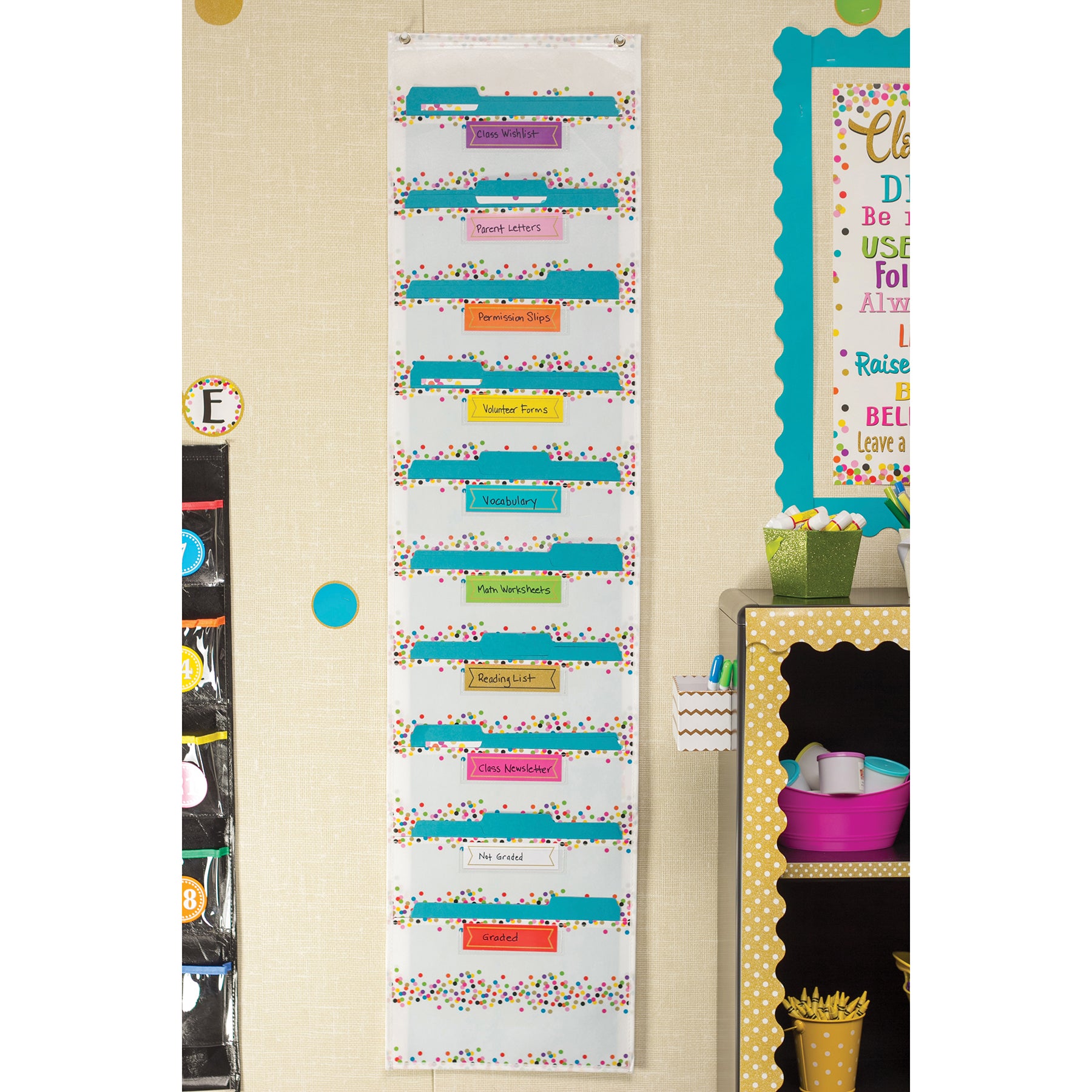 Confetti 10 Pocket File Storage Pocket Chart (14" x 58")