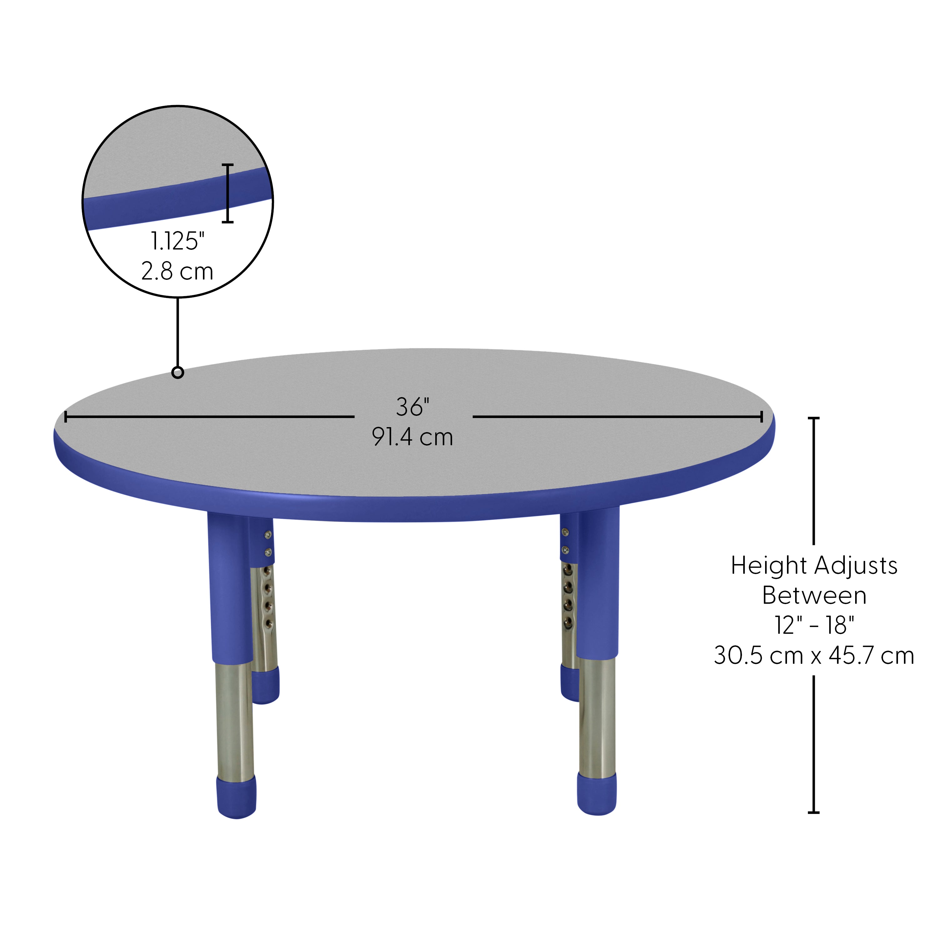 36" Round T-Molding Activity Table with Adjustable Tiny Tot Legs - Gray/Blue