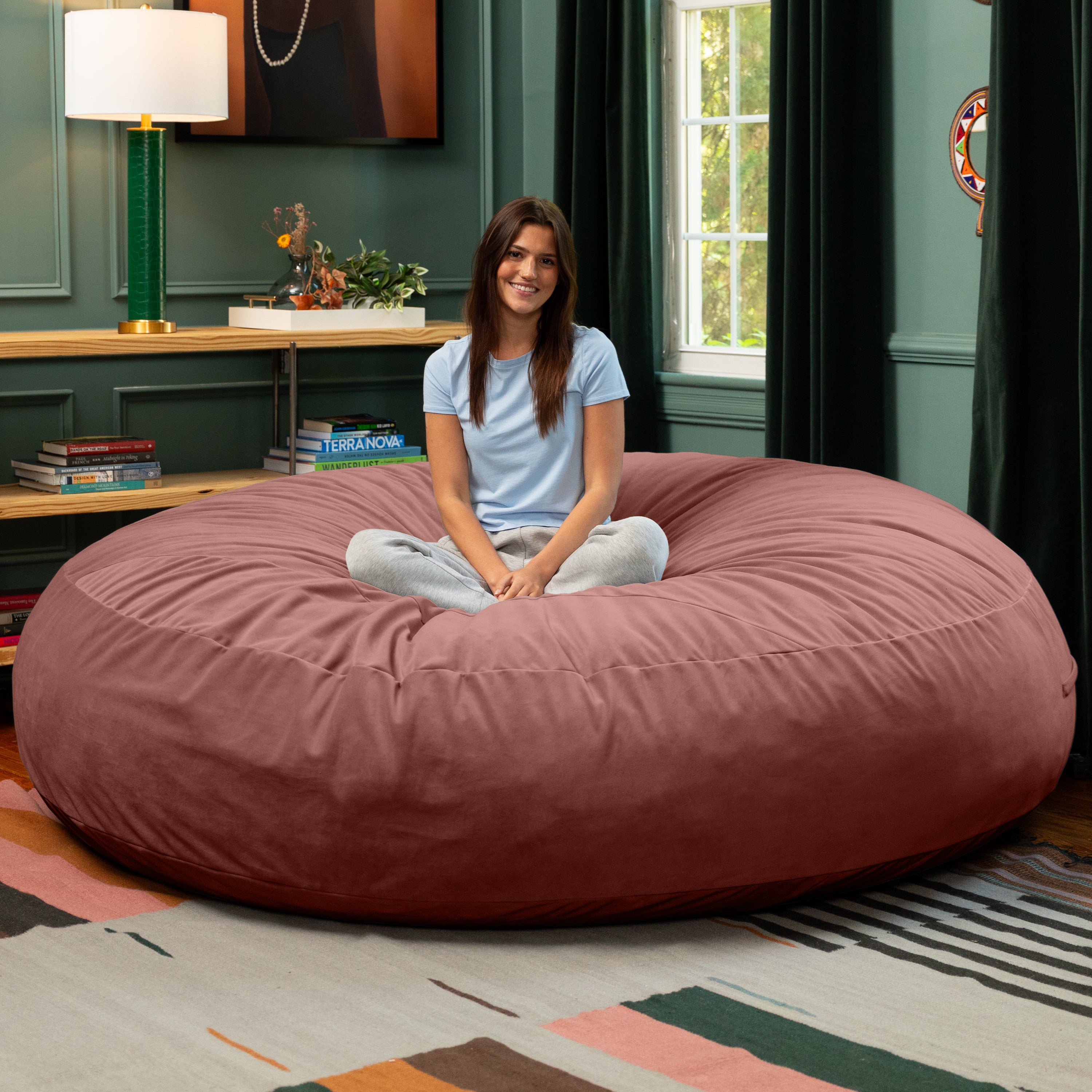 Jaxx 6 Foot Cocoon - 2-in-1 Convertible Bean Bag Bed & Large Bean Bag Chair for Adults, Premium Lush Velvet - Mauve