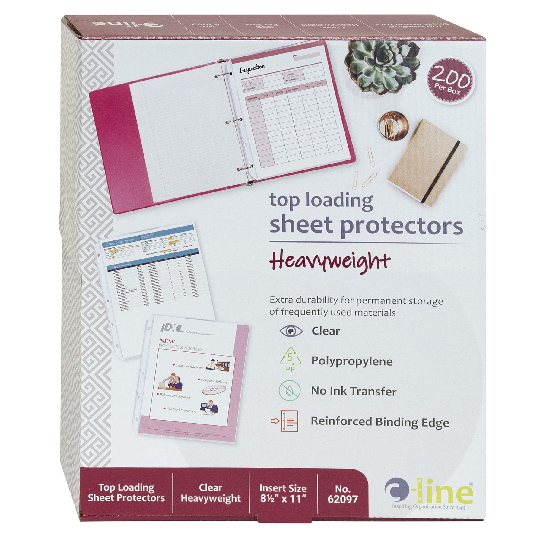 Heavyweight Poly Sheet Protectors, Clear, Top Loading, 11" x 8-1/2", Box of 200