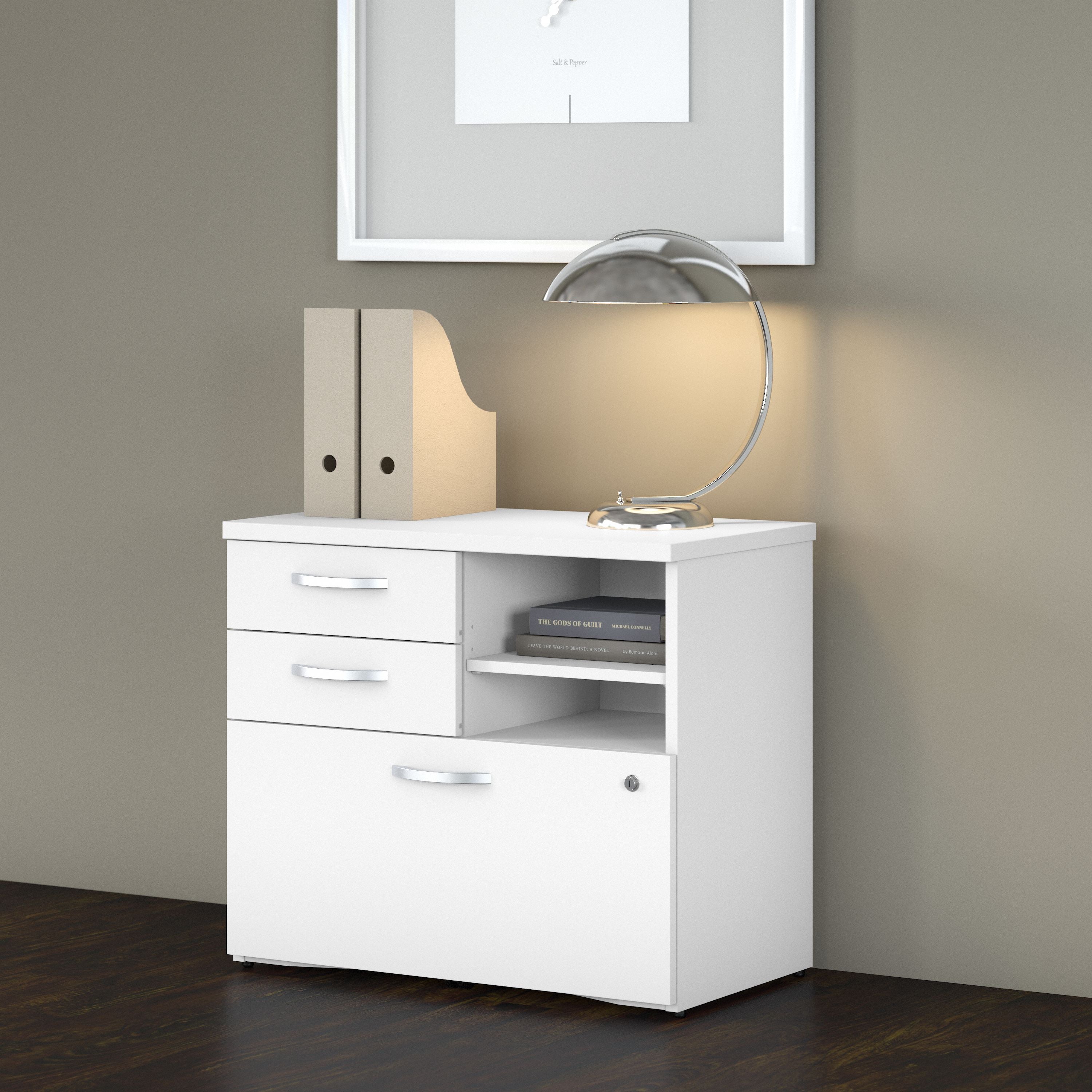 Bush Business Furniture Studio C Office Storage Cabinet with Drawers and Shelves in White - 29.72" Width x 16.93" Depth x 25.98" Height