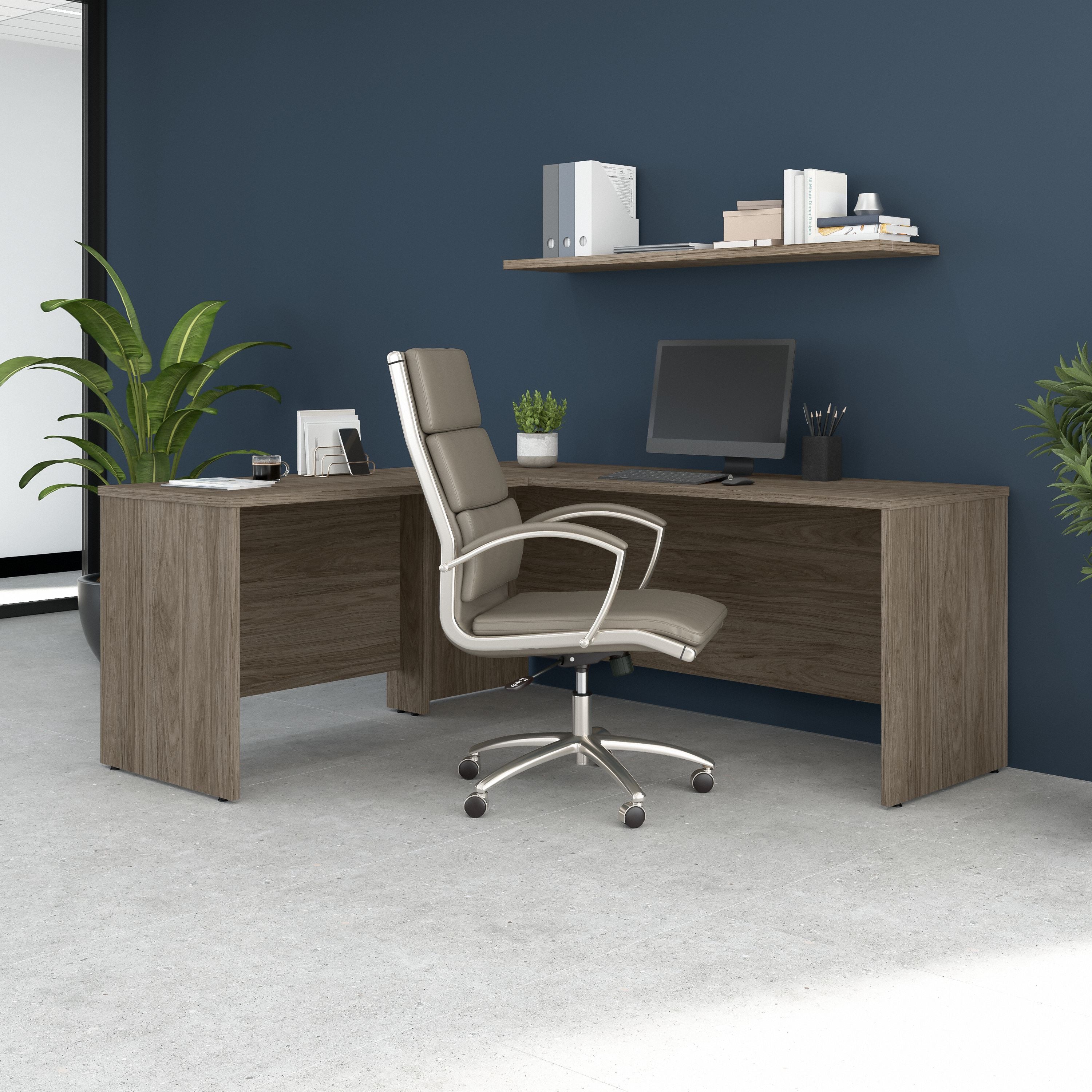 Bush Business Furniture Studio C 72W x 24D L Shaped Desk with 42W Return in Modern Hickory - 71.02" Width x 65" Depth x 29.84" Height