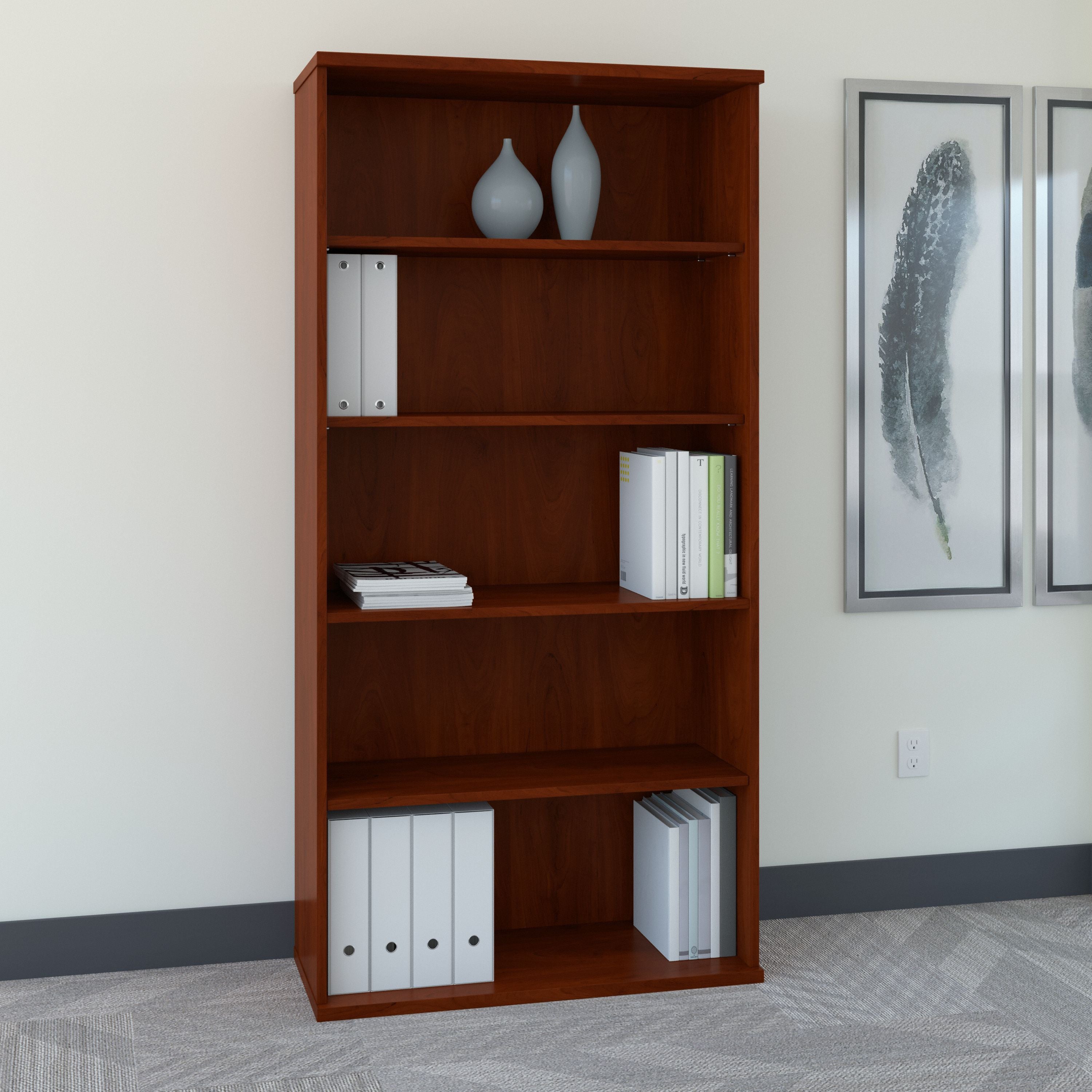 Bush Business Furniture Series C 36W 5 Shelf Bookcase in Hansen Cherry - 35.71" Width x 15.43" Depth x 72.8" Height