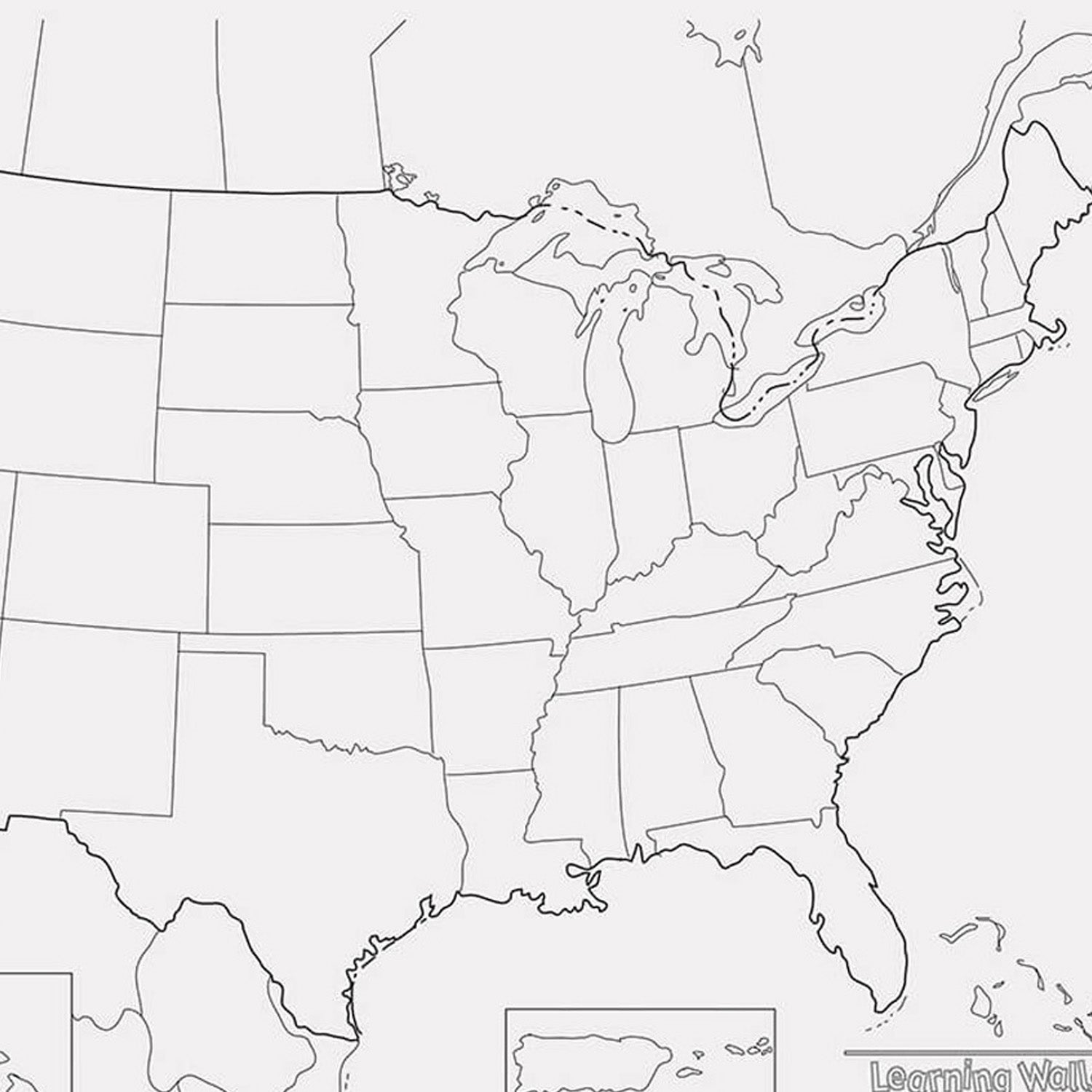 Learning Walls, United States Map, 48" x 72", 1 Piece