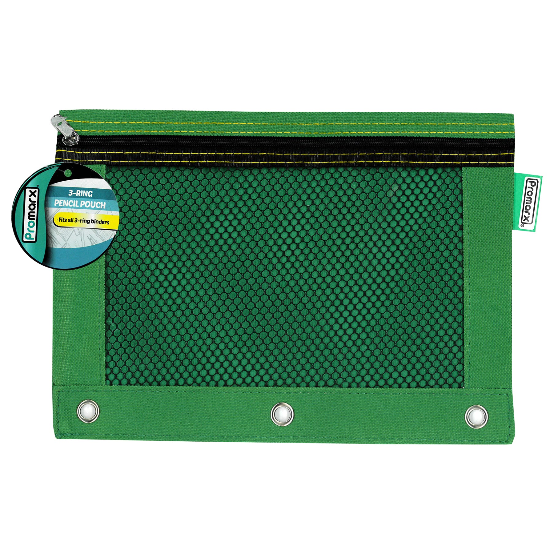 3 Ring Pencil Pouch With Mesh Window, 10" x 7.5", Assorted Colors