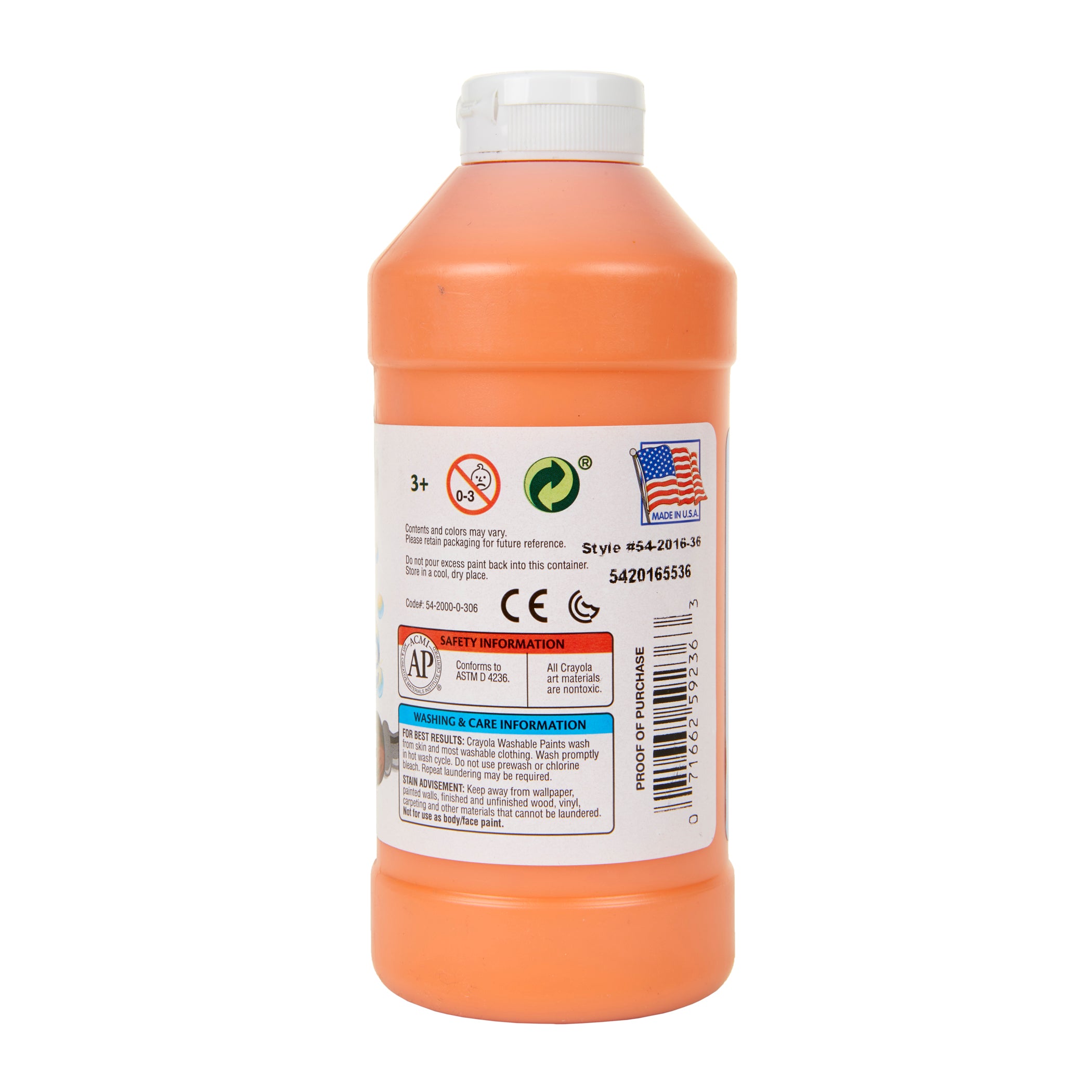 Washable Paint, Orange, 16 oz.