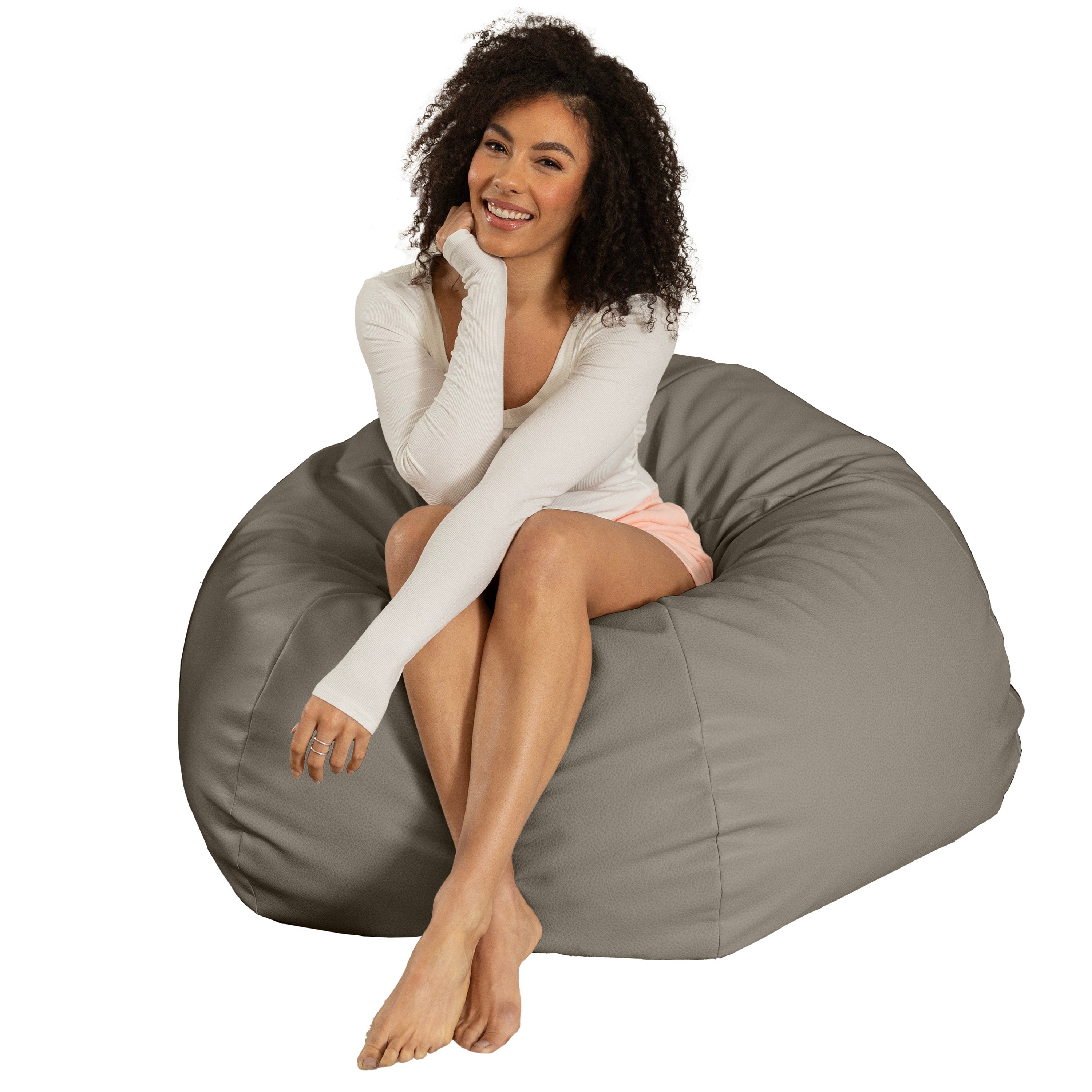 Atrium Collection Pazi Pod - Designer Foam Bean Bag Chair for Home Theaters, Offices, Schools, Reception & Waiting Rooms - Faux Leather - Gun Metal