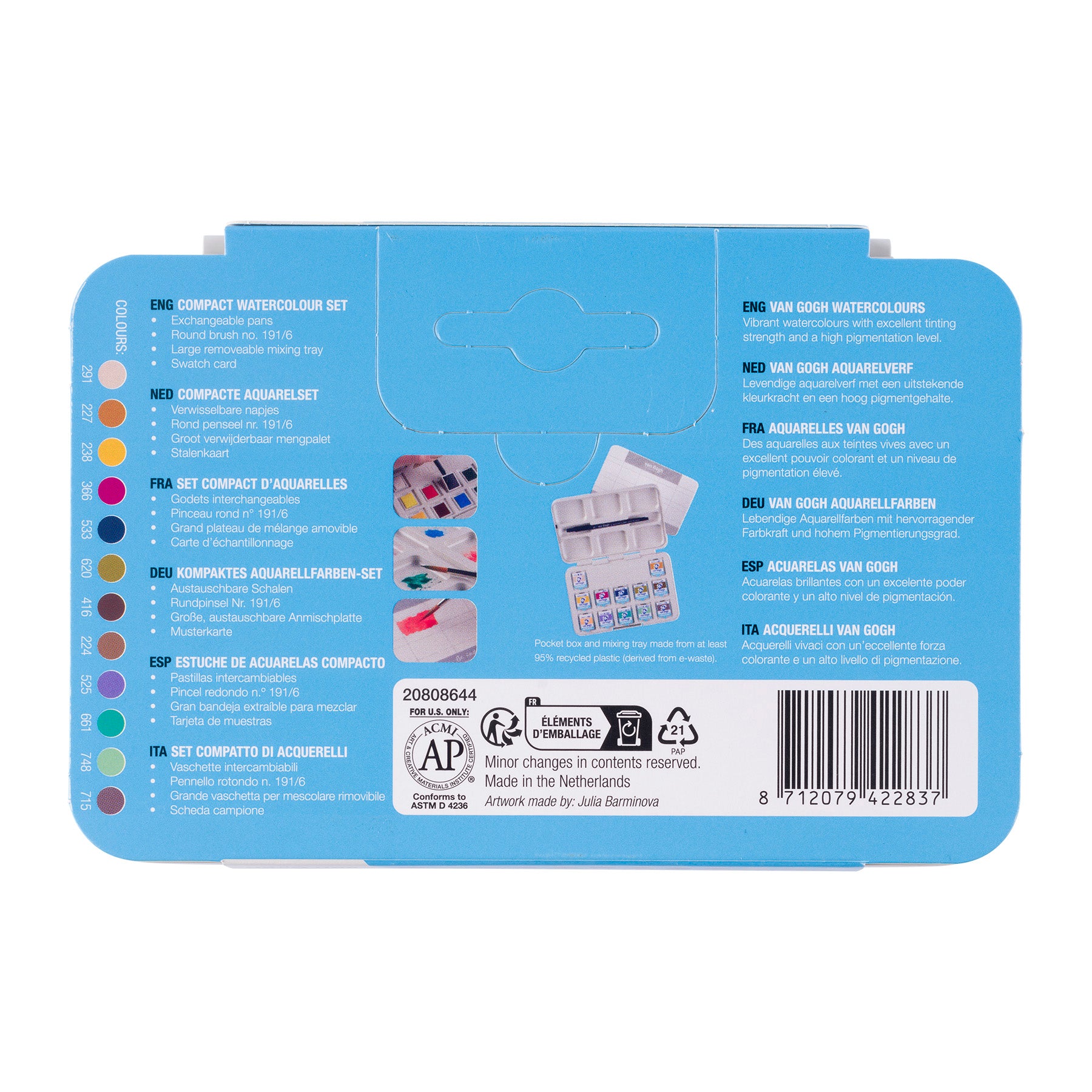 Watercolor Plastic Pocket Box, 12 Pan Muted Color Selection
