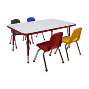 30" x 48" Rectangle Dry-Erase Activity Table with Standard Legs and 12" Stack Chairs with Ball Glides, 5-Piece Set - Whiteboard/Red/Assorted