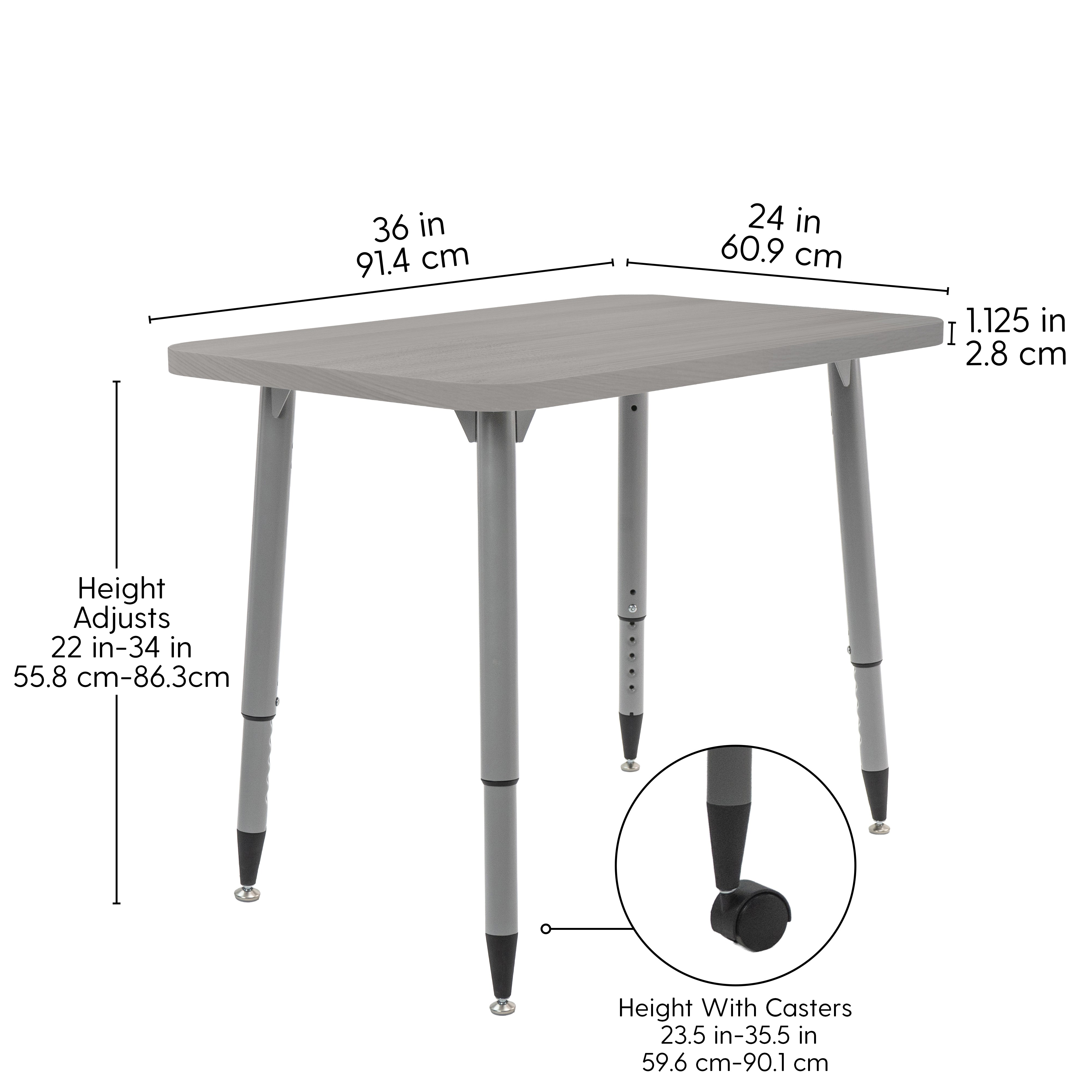 Adapte 24" x 36" Rectangle Woodgrain Activity Table with Adjustable Tapered Legs - Light Gray Wood/Silver