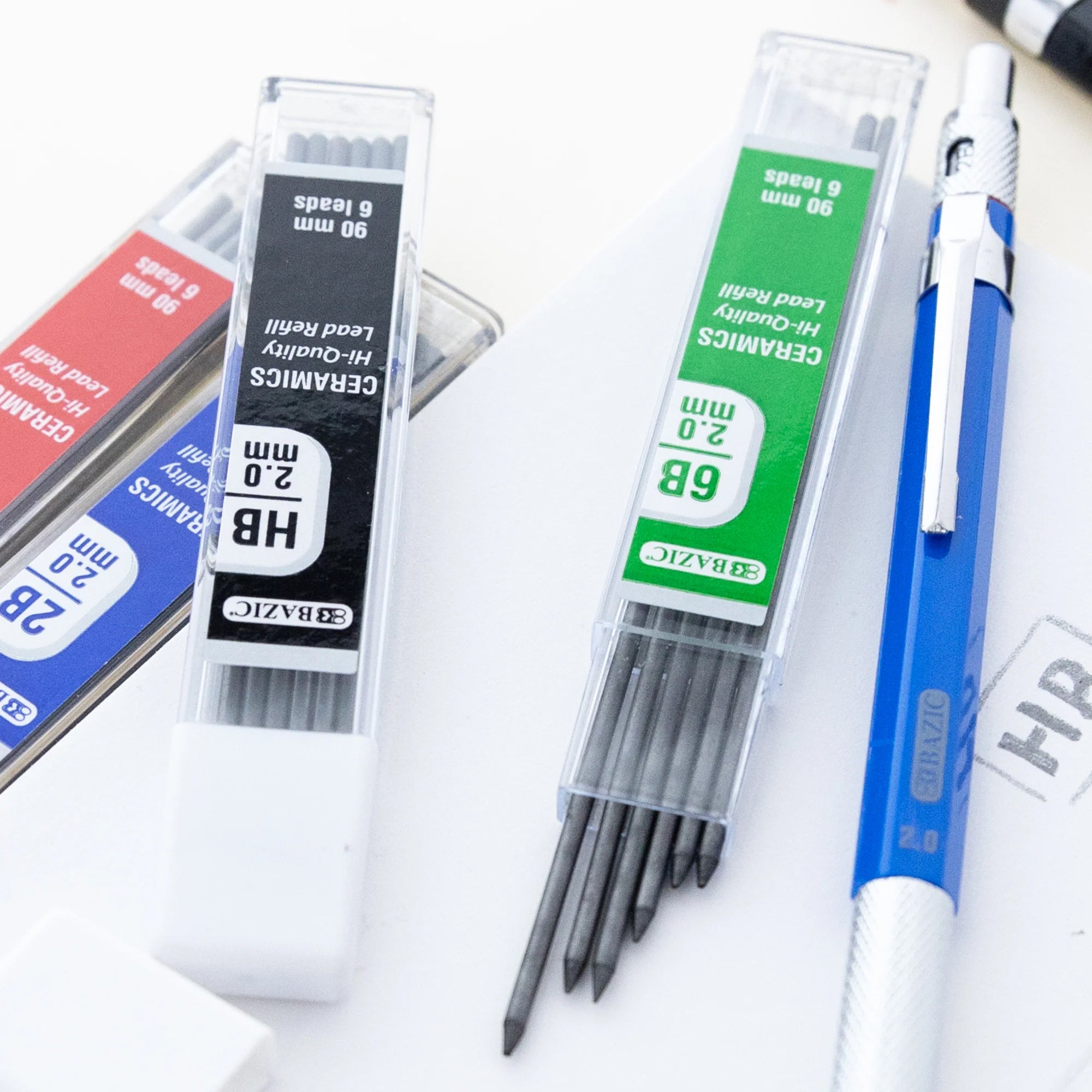 2.0 mm Mechanical Pencil with HB, 2B, 4B & 6B Lead, Assorted Barrel Color, 1 Pencil