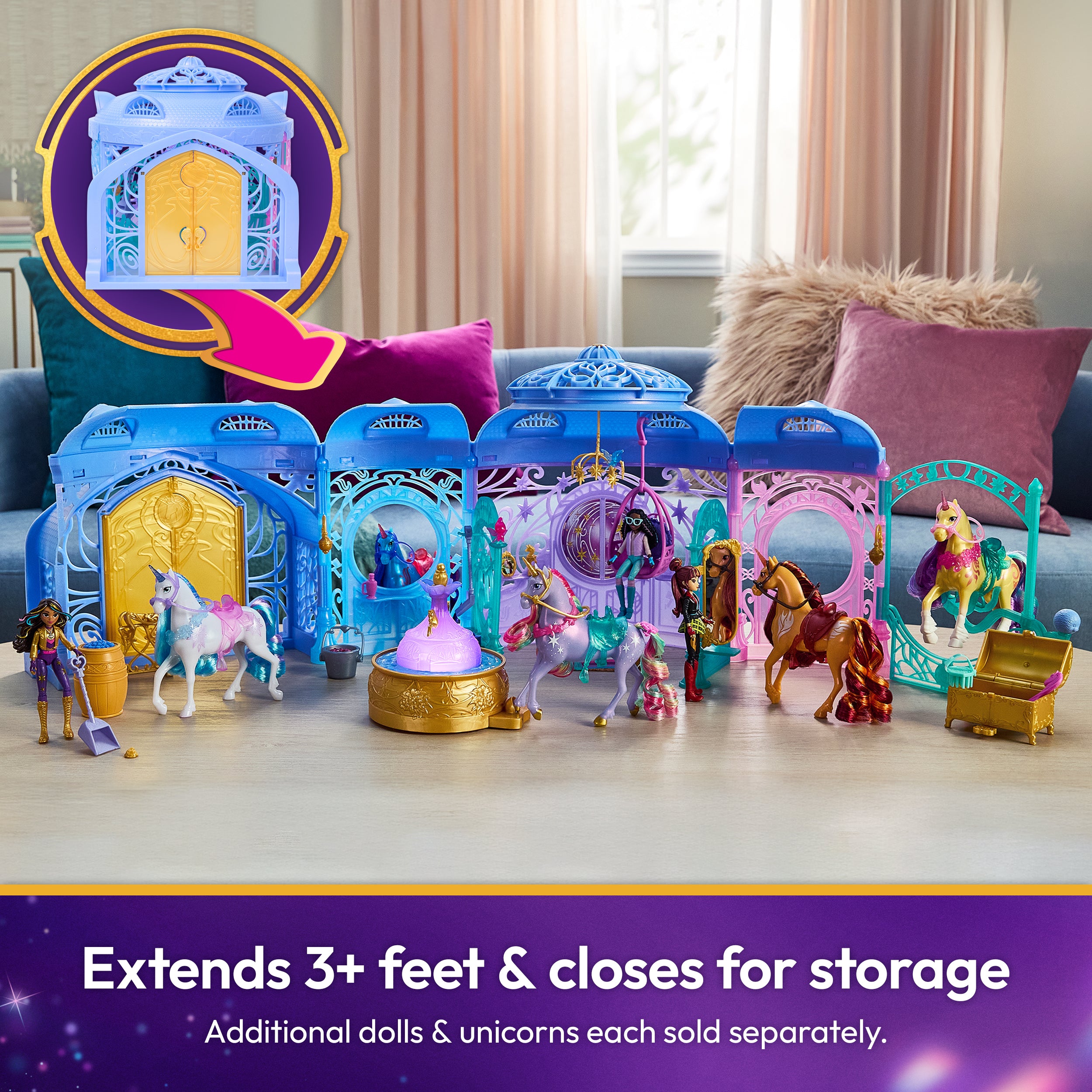 Unicorn Academy, Starglow Fountain & Stable Playset with Wildstar, Lights & Sounds, 24 Accessories, Dolls & Unicorn Toys for Girls Ages 4 and up