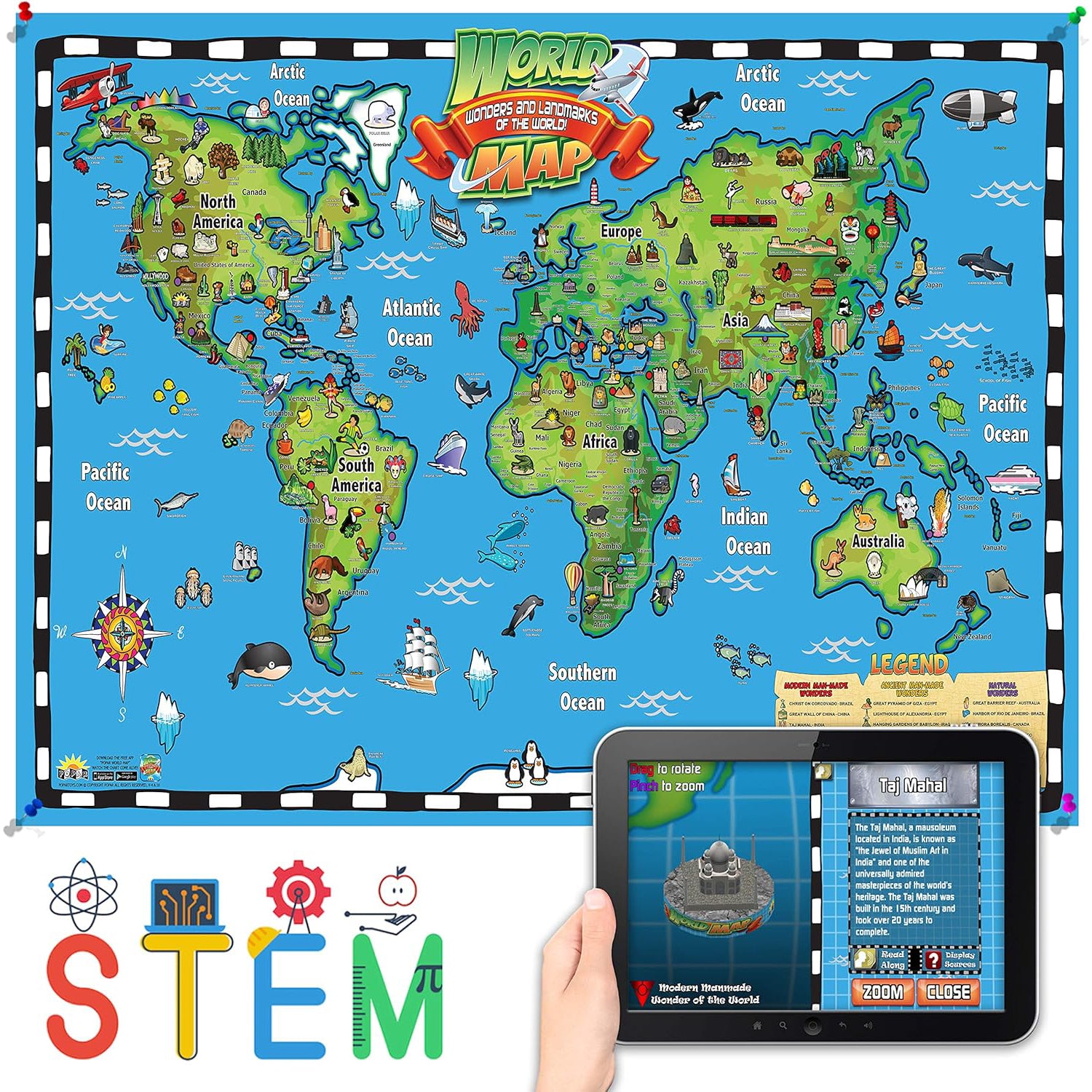 Kid's World Map Interactive Wall Chart with Free App