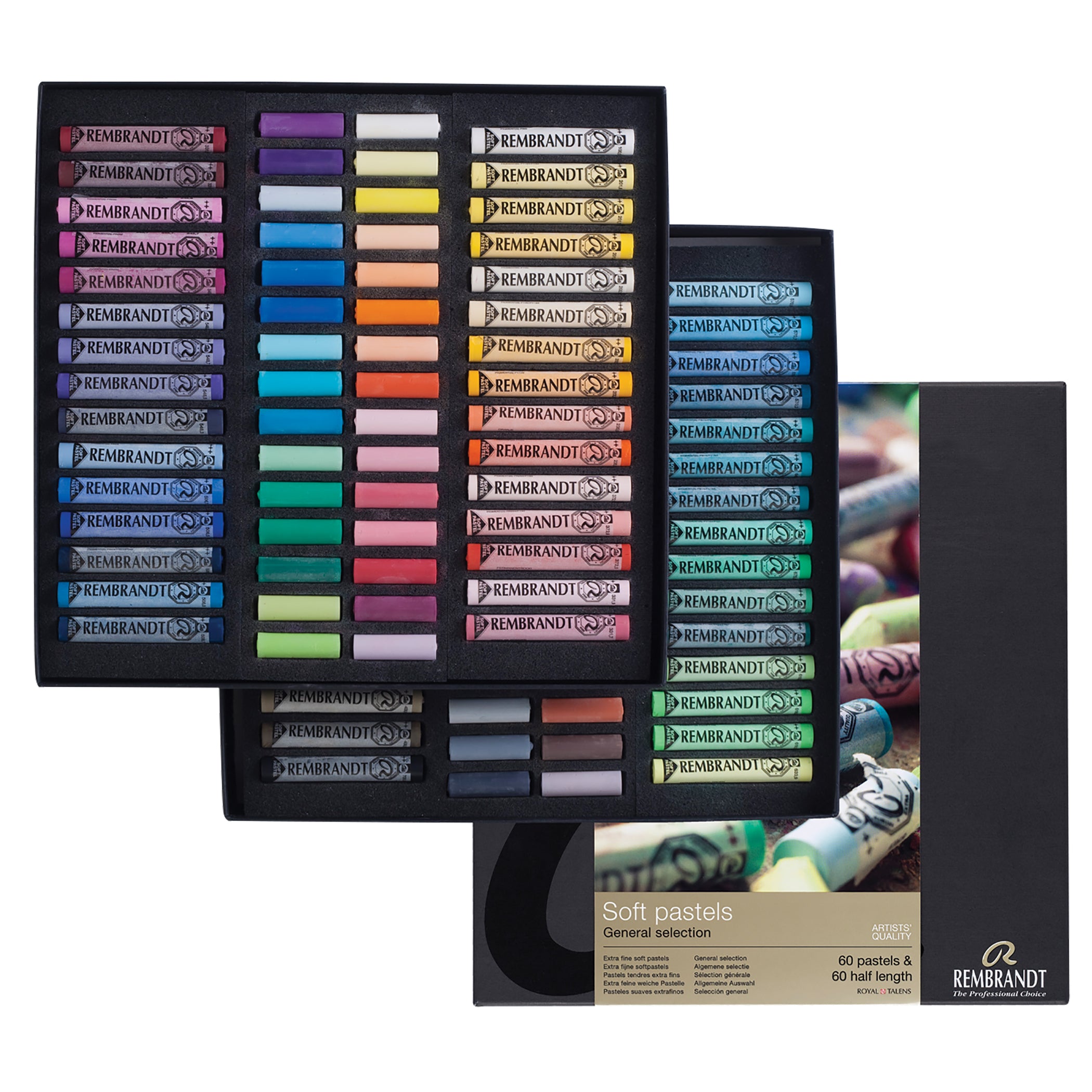 Soft Pastel Cardboard Box Set, General Selection, 60 Half Sticks & 60 Full Sticks