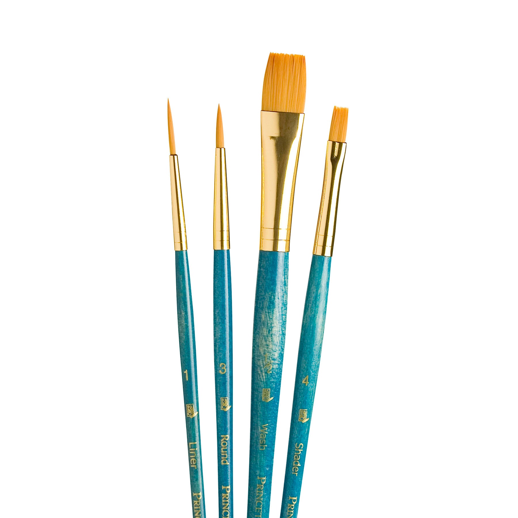 RealValue Brush Set, Gold Taklon Bristles, Short Handle Mixed Media Paintbrush, Blue, 4 Pieces