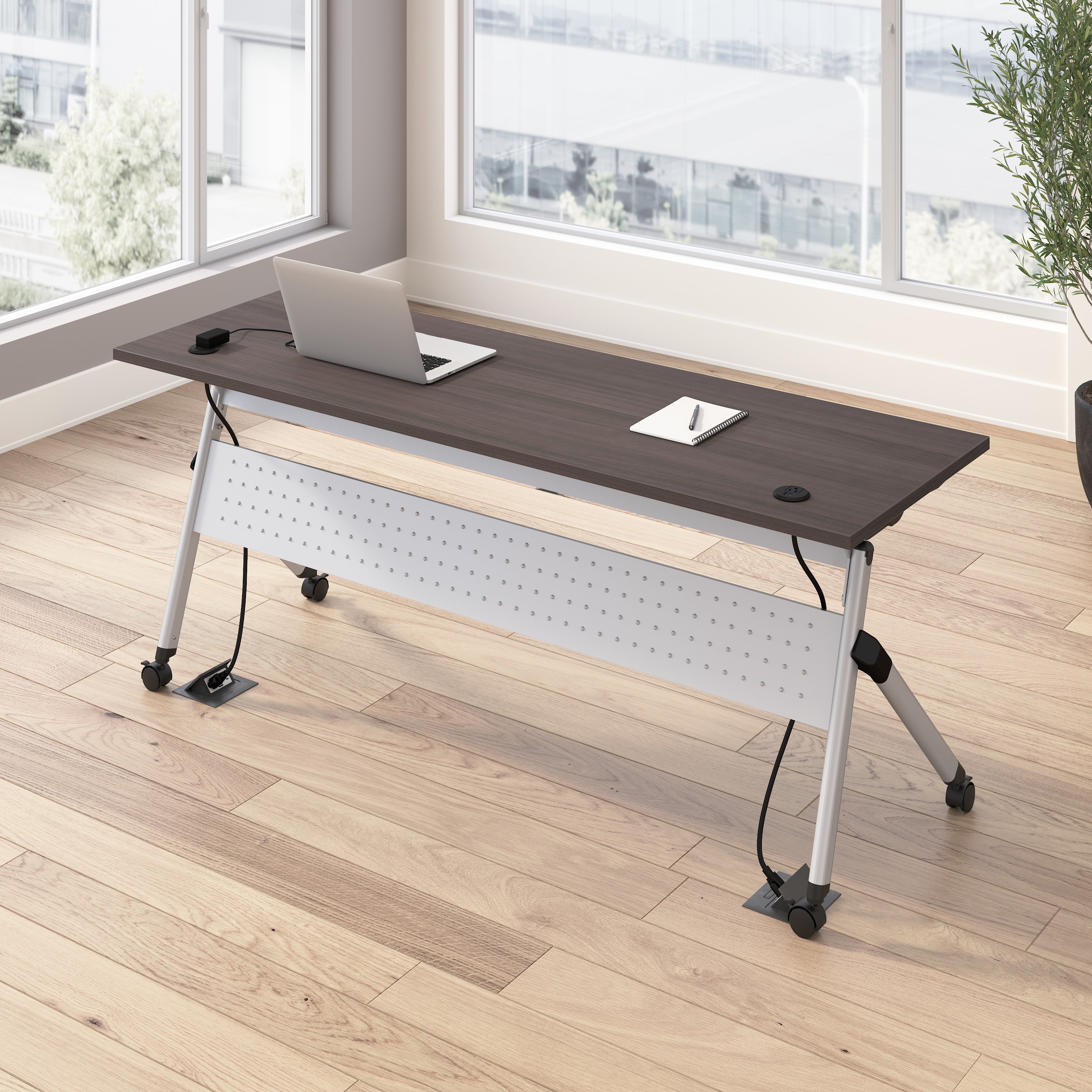 Bush Business Furniture Envision 72W Folding Training Table with Powered Grommets in Storm Gray - 71.02" Width x 23.54" Depth x 29.62" Height